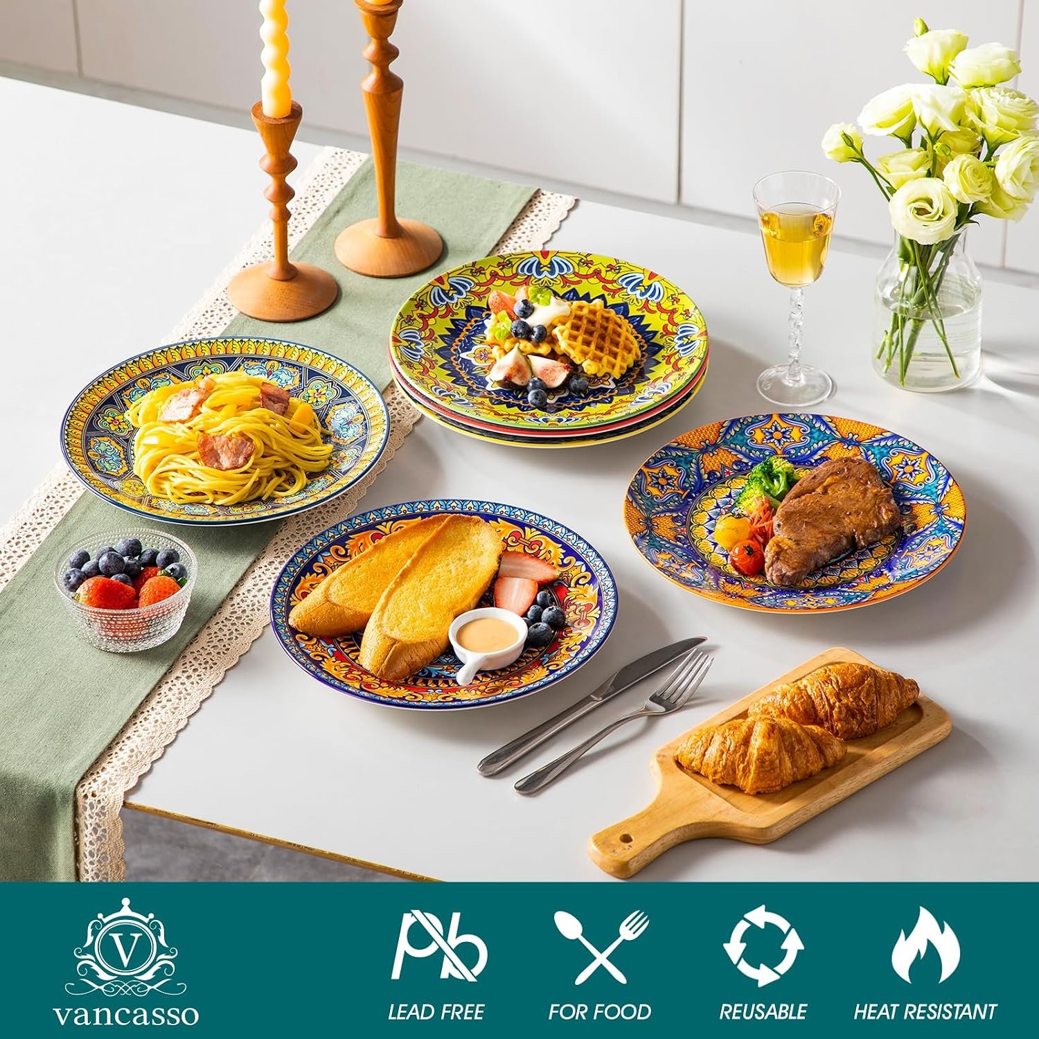 vancasso Colorful Dinner Plates Set of 6, 10.5 Inch Ceramic Kitchen Plates - Image 3