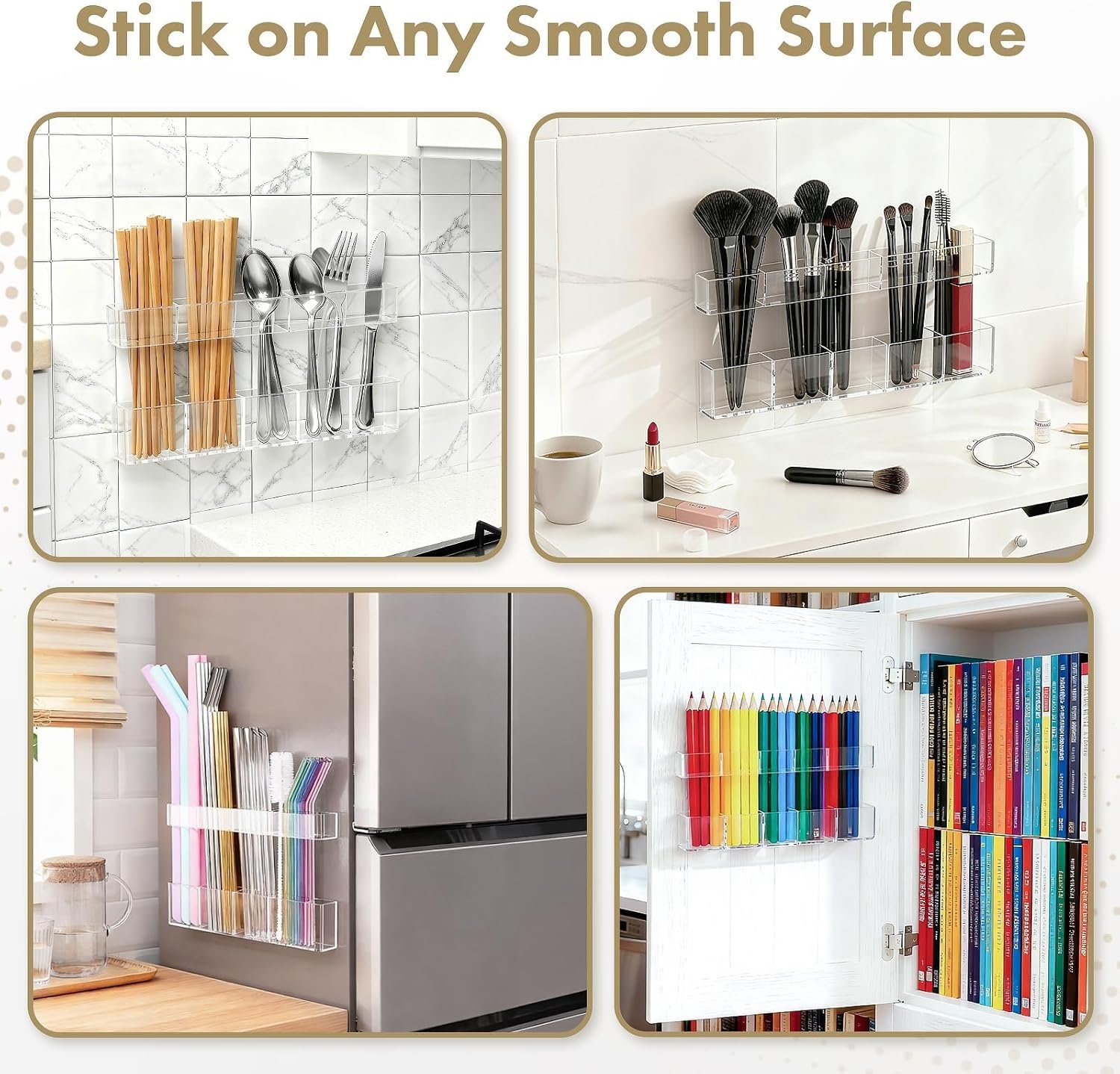 Acrylic Straw Holder for Cabinet Door - Child-Safe Organizer & Dispenser with Smooth Rounded Edges for Kitchen Accessories Storage, Adhesive Circles Included (Clear Transparent) - Image 7