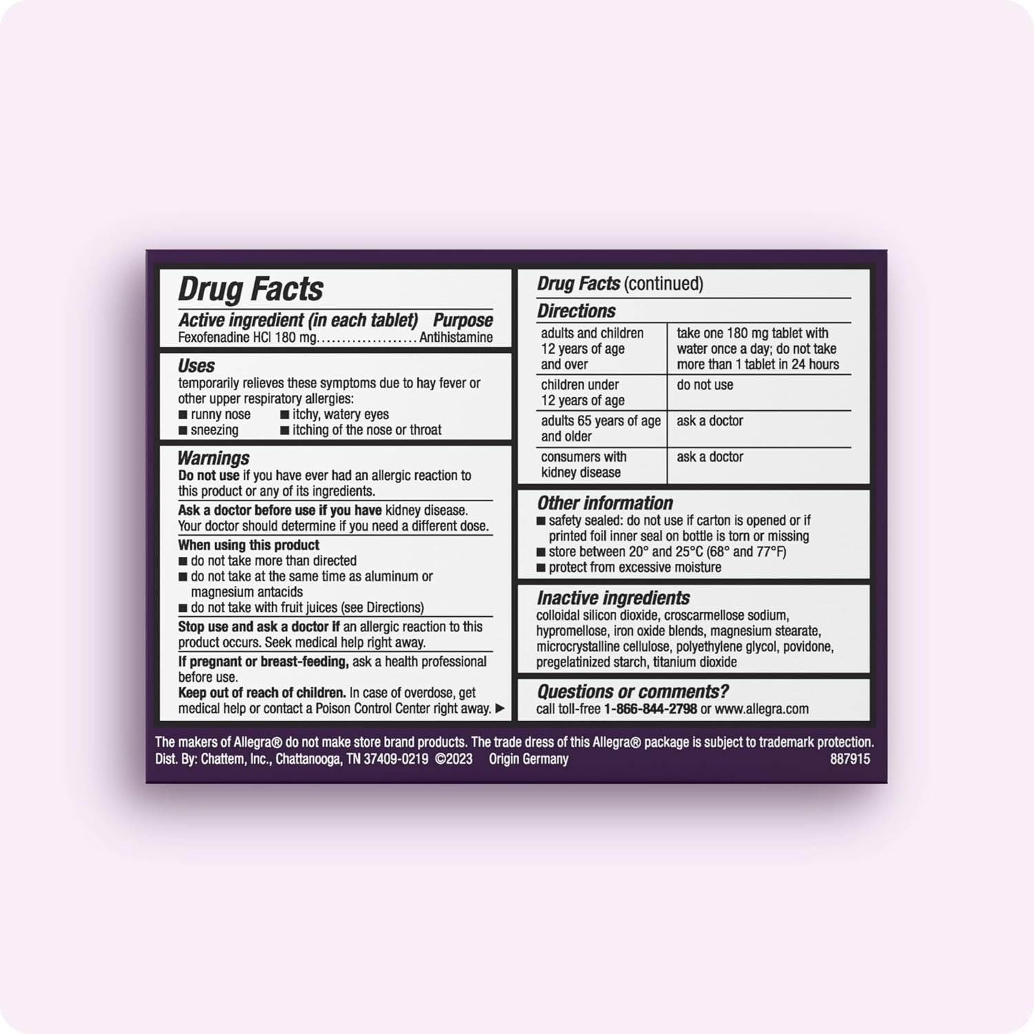 Allegra Adult 24-Hour Allergy Relief Tablets, Non-Drowsy Indoor and Outdoor Allergy Medicine, 180 mg Fexofenadine HCI Antihistamine Pill, 30 Count Plus 1 Count Travel Pack - Image 2