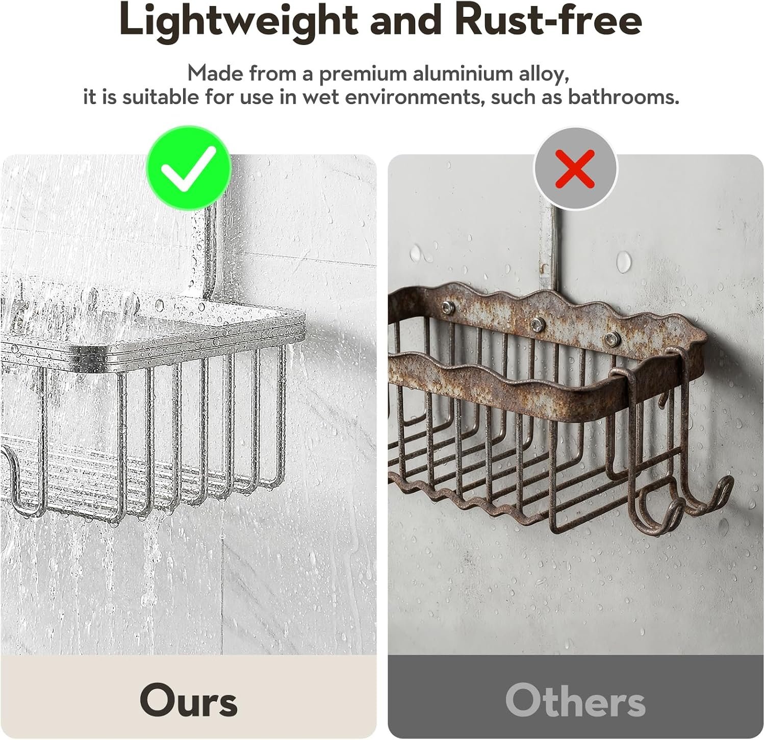 Shower Caddy Hanging, Never Rust Shower Organizer Hanging, Aluminum Shower Racks for Inside Shower with Hooks for Razor, Bathroom Organizers and Storage with Soap Holder, Bright Silver - Image 6