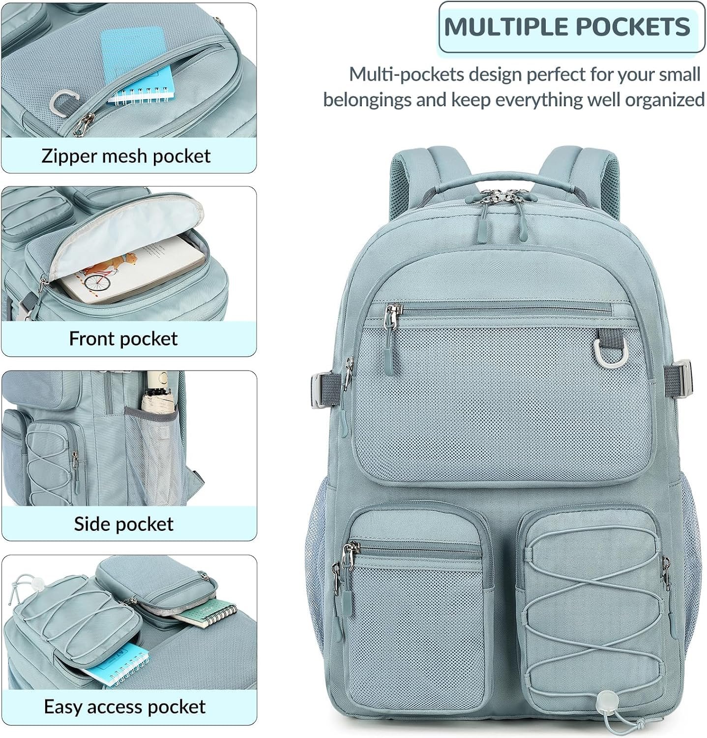 Lohol Water Resistant Backpack with Mulitiple Pockets for School Travel Outdoor College, 15.6 inch Laptop Daypack for Men and Women (Blue) - Image 6