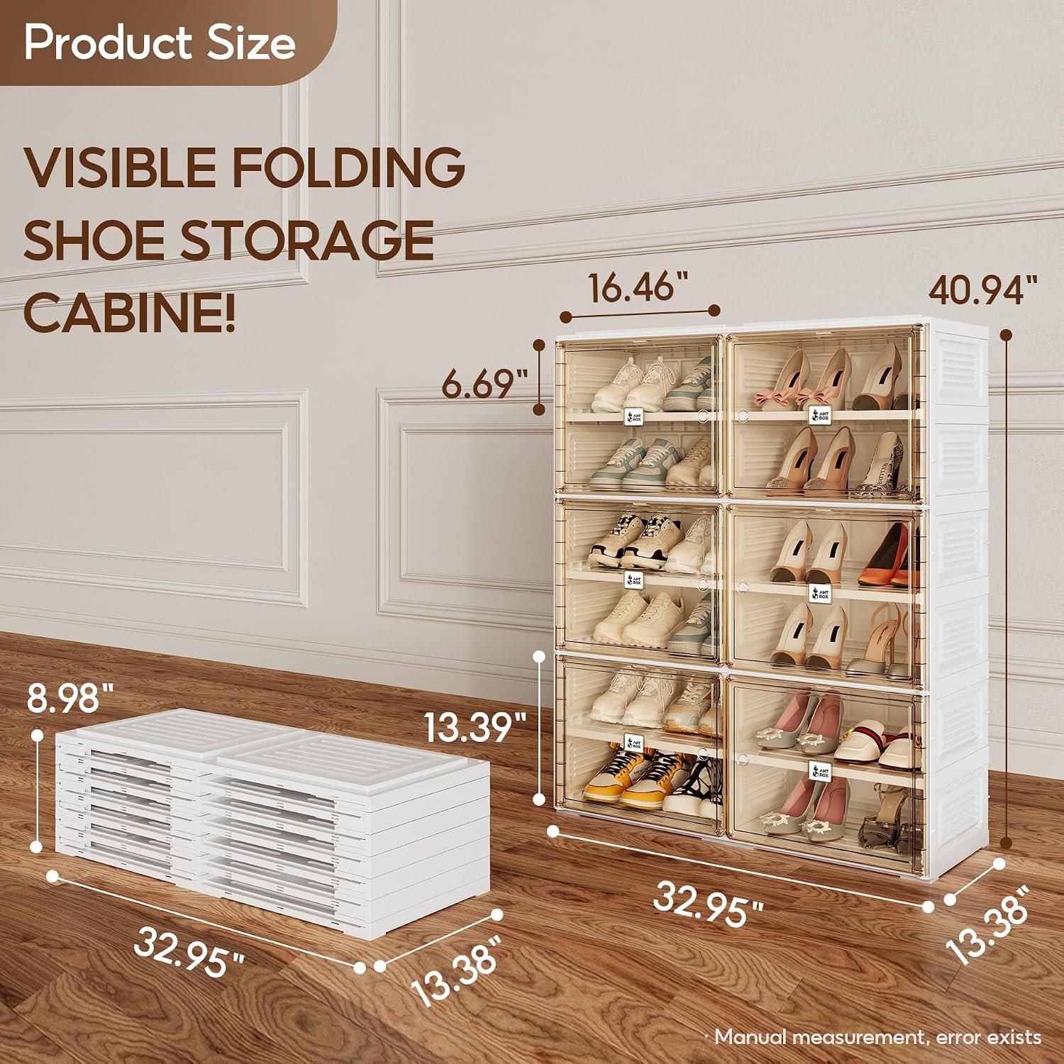 ANTBOX Portable Shoe Rack Organizer for Closet Entryway, Stackable Sneaker Storage Shoe Cabinet with Magnetic Clear Door, Large Plastic Storage containers Bins with Lids 6 Tiers 24 Pairs - Image 3