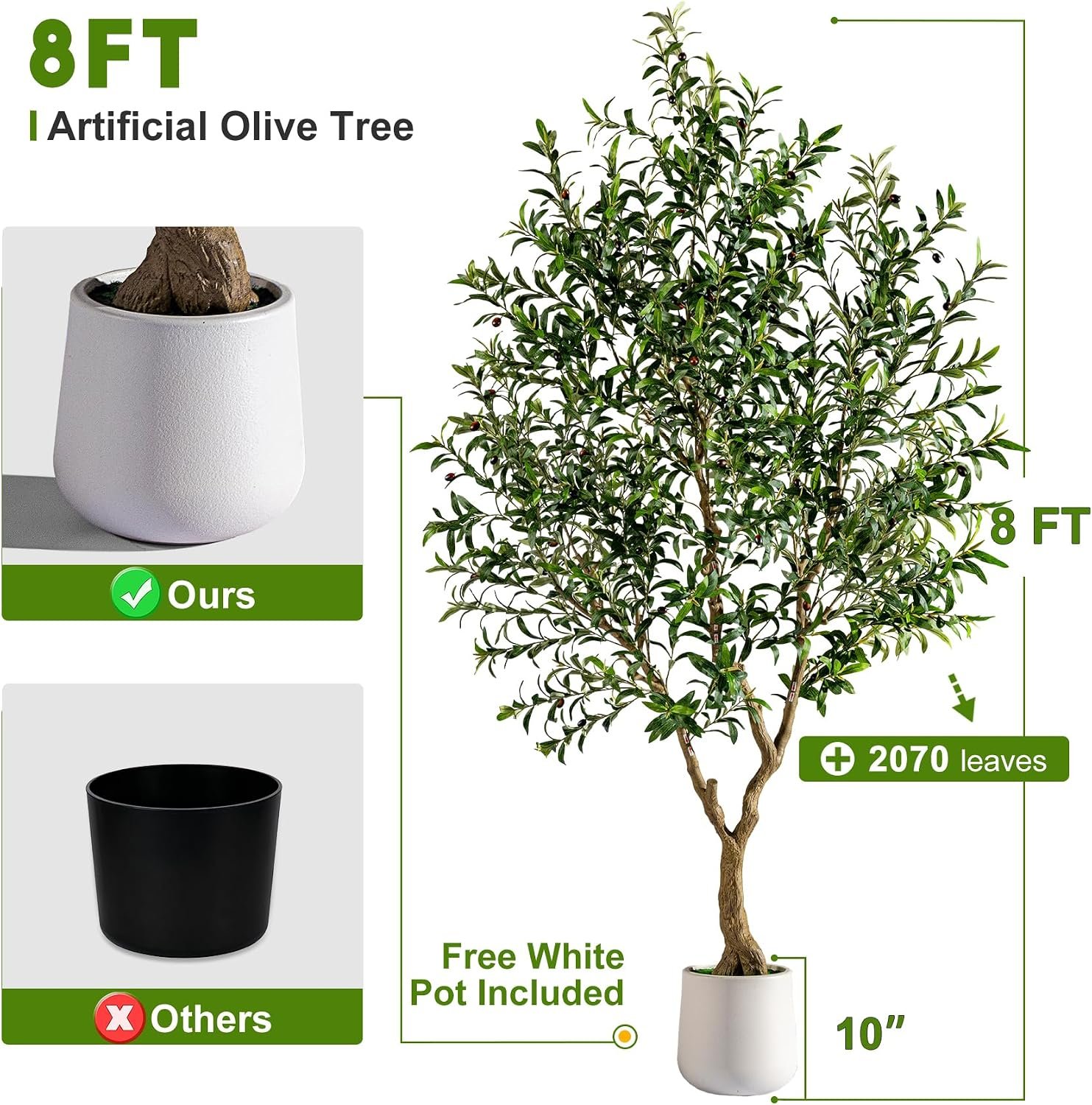 Large Faux Olive Tree Tall Artificial Trees with Pot Indoor Outdoor Realistic Floor Fake plantas for Home Living Room Bedroom Office Porch Outside Patio arboles para decoracion Housewarming Gift - Image 2