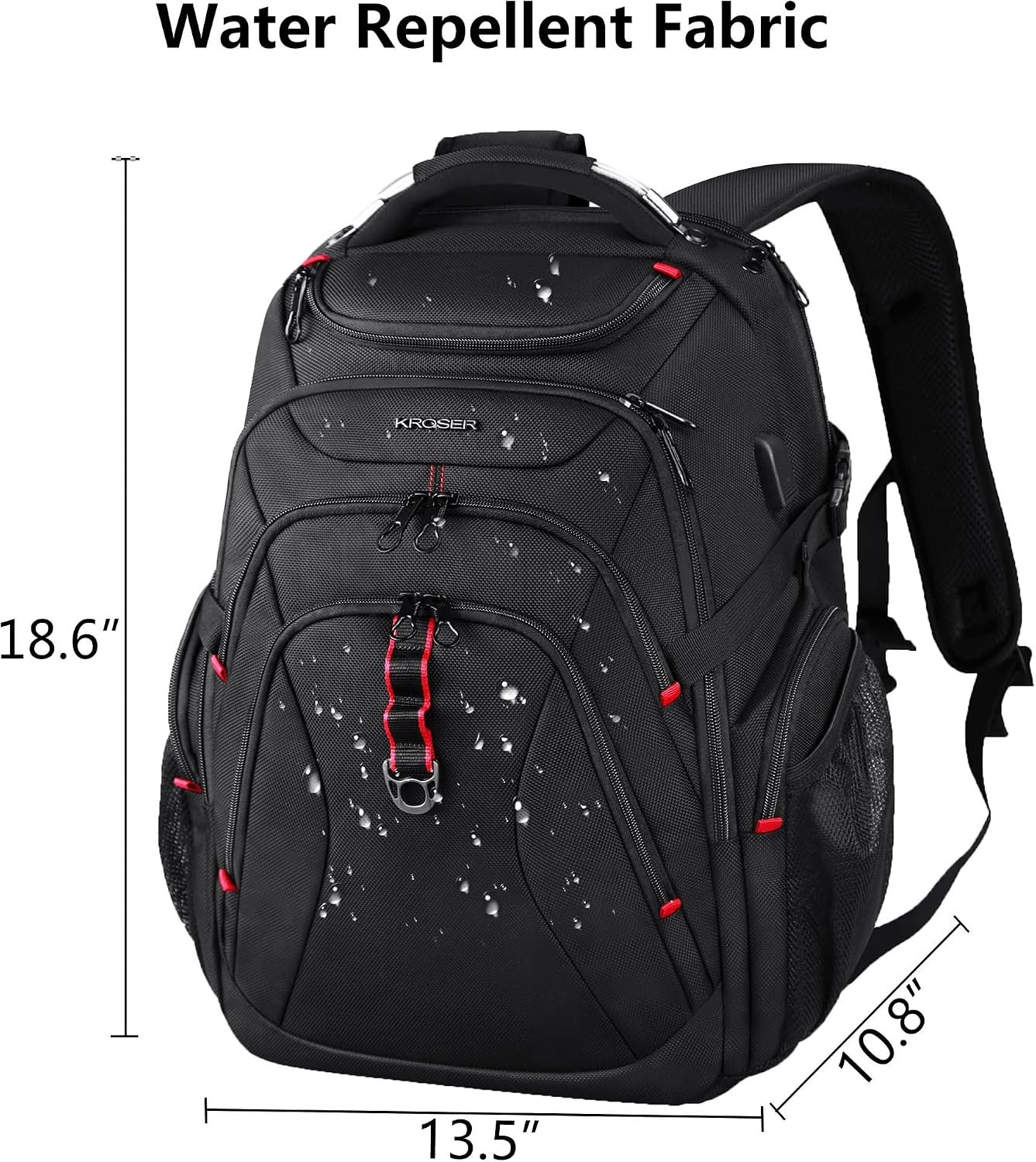 KROSER Travel Laptop Backpack 17.3 Inch XL Computer Backpack with Hard Shell Saferoom RFID Pockets Water-Repellent Business College Daypack Stylish Bag for Men/Women-Black - Image 2
