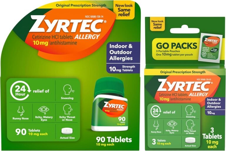 Zyrtec 24-Hour Allergy Relief Tablets, 90-Ct Size Plus 3x1-Ct Packs