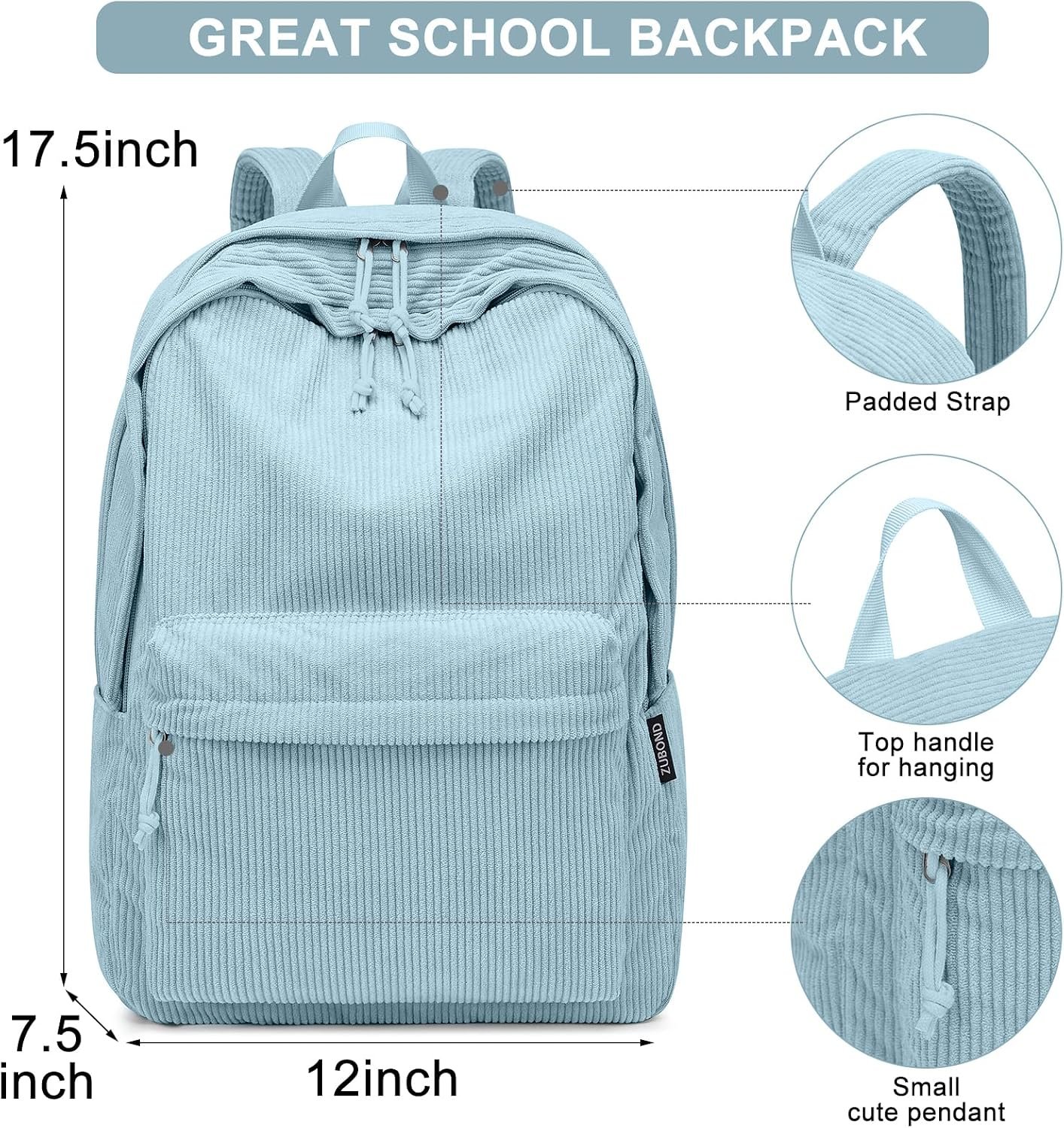 ZUBOND Backpack for School Girls and Boys, Lightweight School Bookbag for Teens College Students Women & Men, Cute Large Laptop Backpack Fits 15.6 Inch Notebook - Image 4