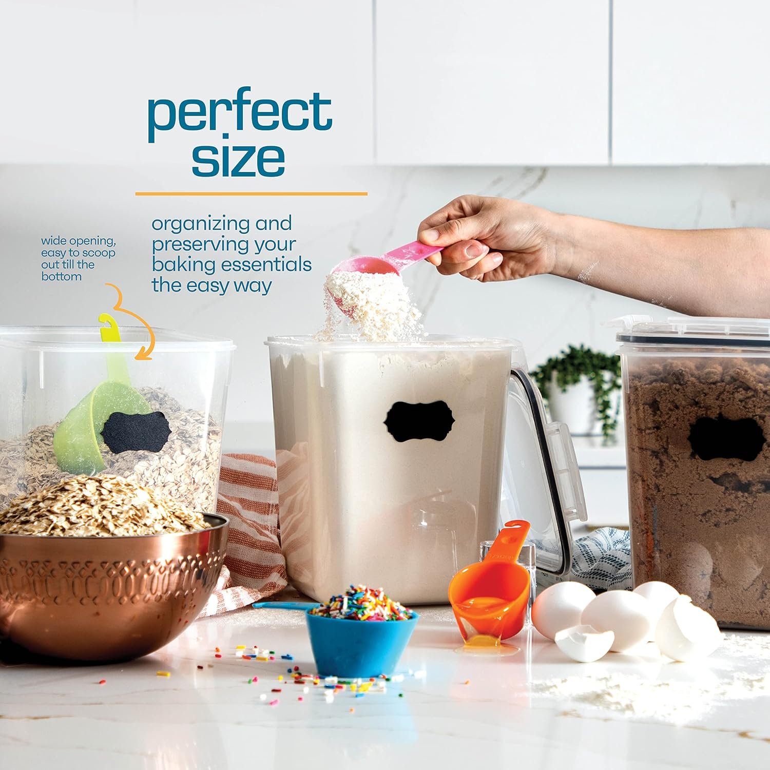 Storeganize Flour Sugar Storage Containers (5.3L/4pk) Great Rice Canisters Sets For The Kitchen pantry, Large Food Storage Containers With Lids Airtight - Image 4