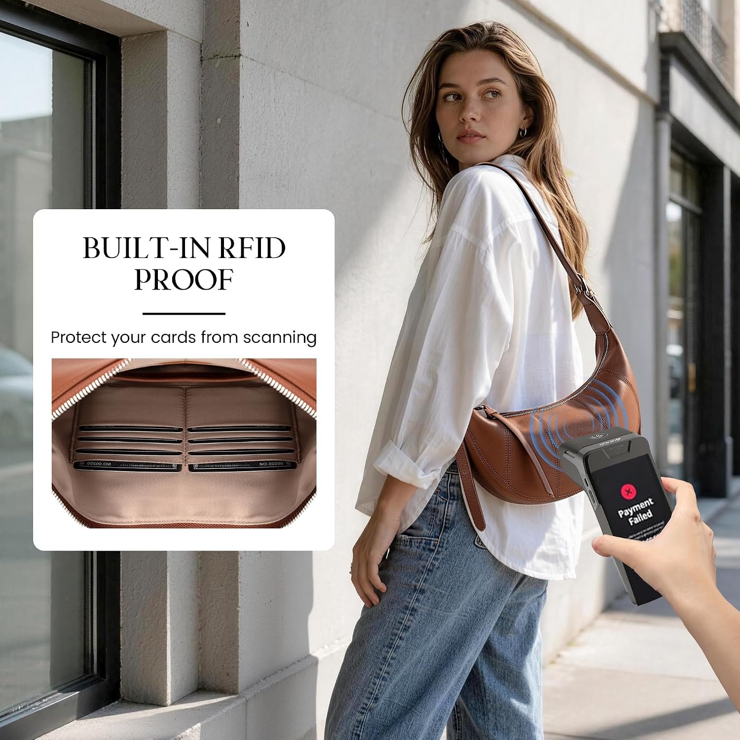 befen Genuine Leather Crossbody Sling Bags for Women with Rfid Blocking Trendy Crescent Purse Cross Body Shoulder Handbags - Image 4