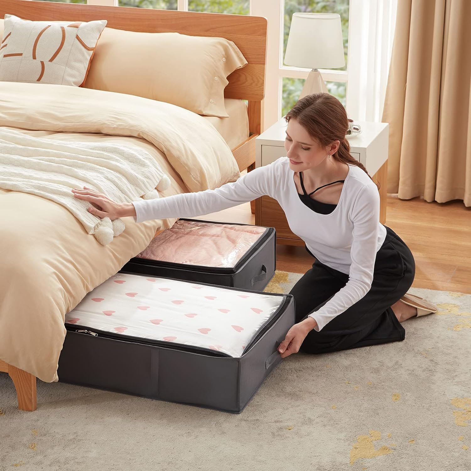 Lifewit 95L 4 Pack Under Bed Storage Containers, Large Capacity Blanket Storage Bags with Reinforced Handle, Organization and Storage for Comforters, Sheets, Clothes, Bedroom, College Dorm, Grey - Image 7
