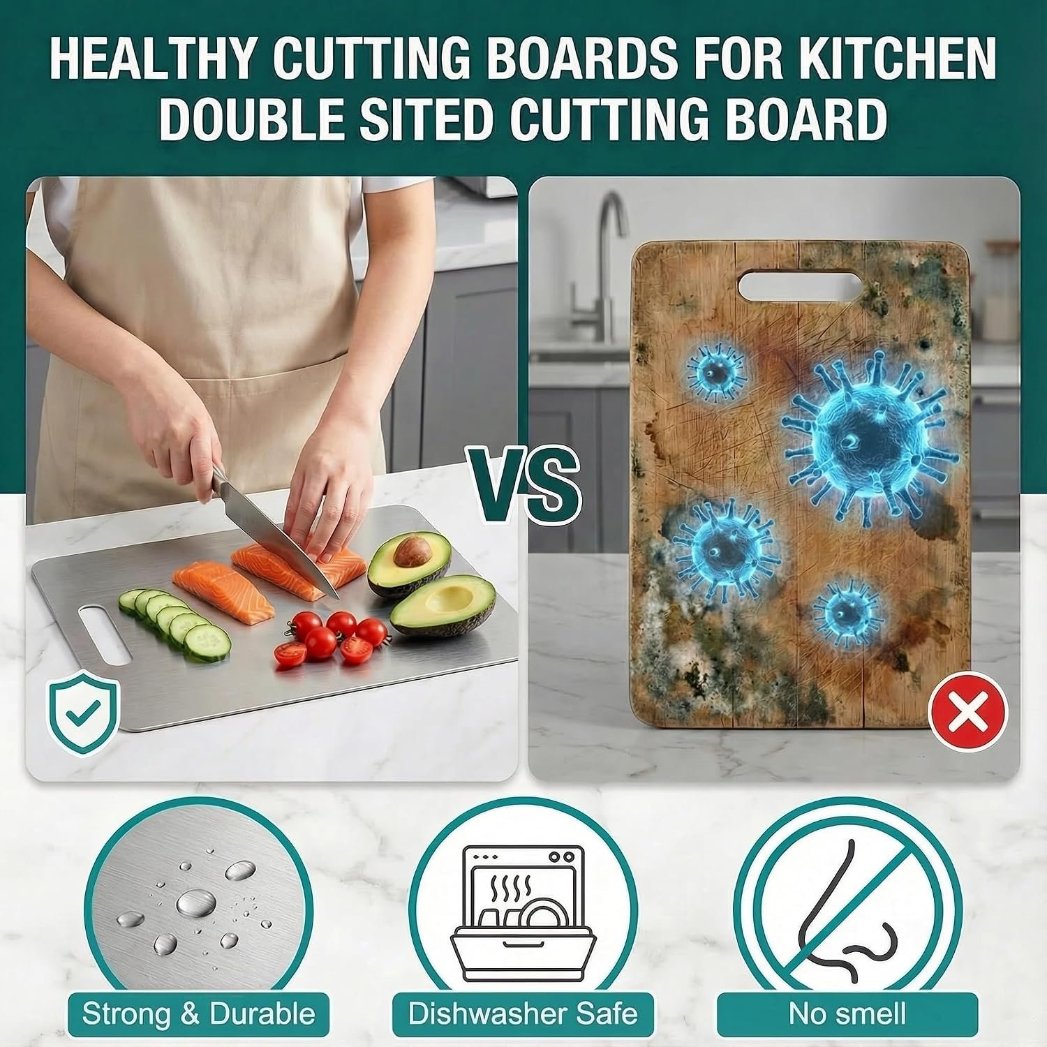 Katori Titanium Cutting Board for Kitchen,100% Pure Titanium Cutting Boards,Double Sided Non Toxic Titanware Chopping Board for Cutting Meat Vegetable Fruit,Dishwasher Safe (Silver, XXL-18.1L*11.8W) - Image 5