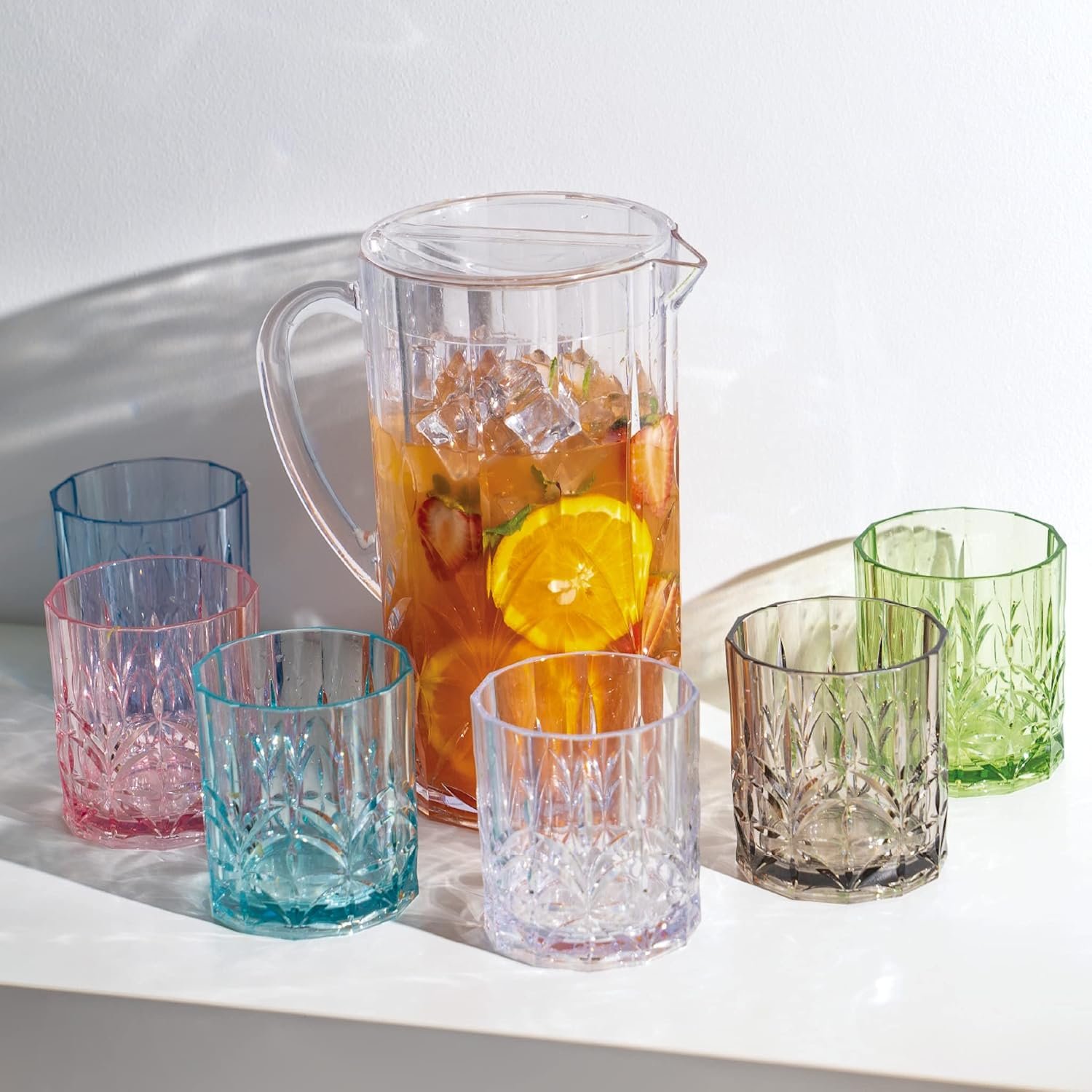 BELLAFORTE Shatterproof Tritan Plastic Short Tumbler, Set of 4, 13oz - Myrtle Beach Unbreakable Crystal Cut Old Fashioned Drinking Glasses for Whiskey - BPA Free - Dishwasher Safe - Teal - Image 9