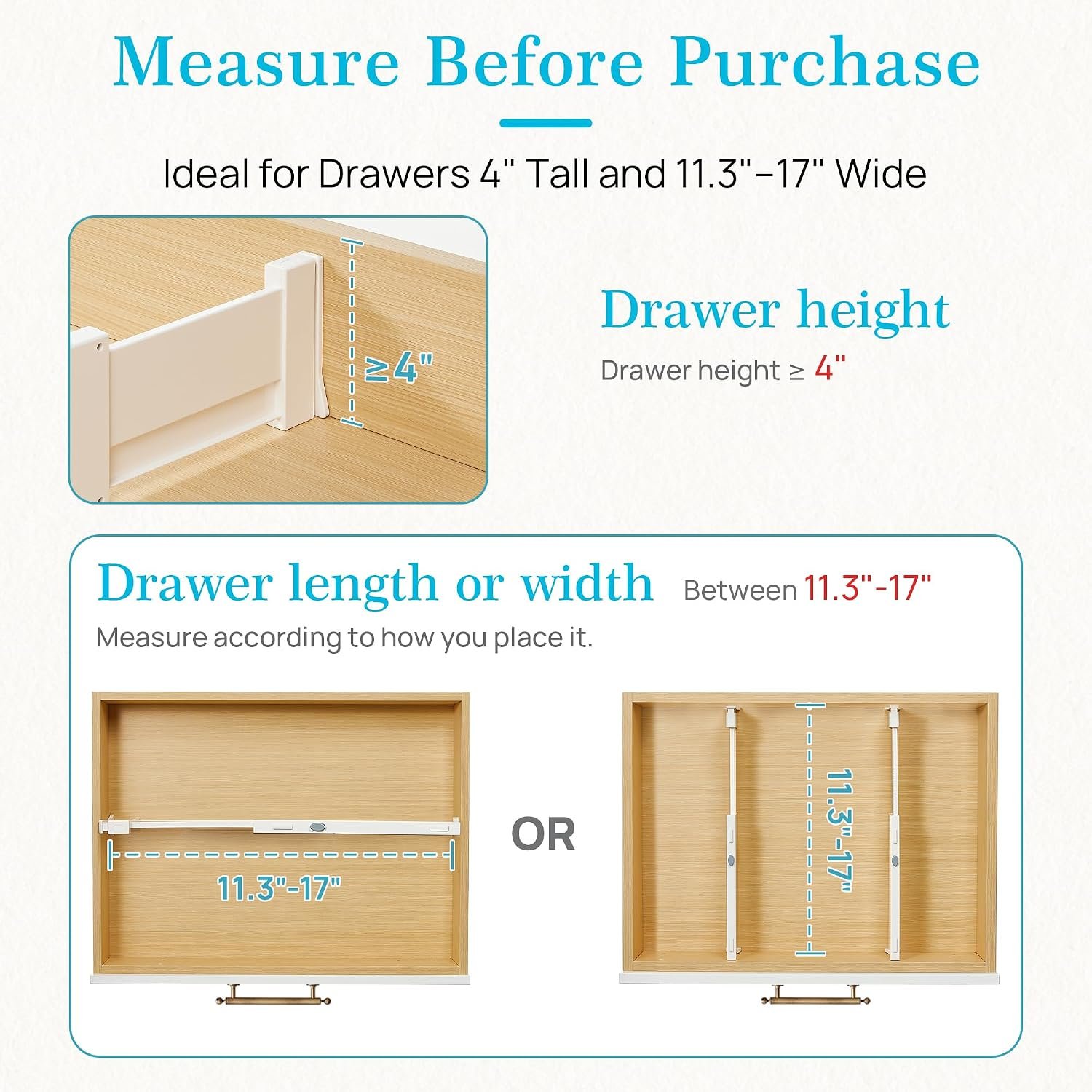 Vtopmart Drawer Dividers for Clothes 8 Pack, Adjustable 4" High Expandable from 11.3"-17" Dresser Drawer Organizer, Plastic Drawers Separators for Dresser, Baby Clothes, Kitchen and Office Storage - Image 7
