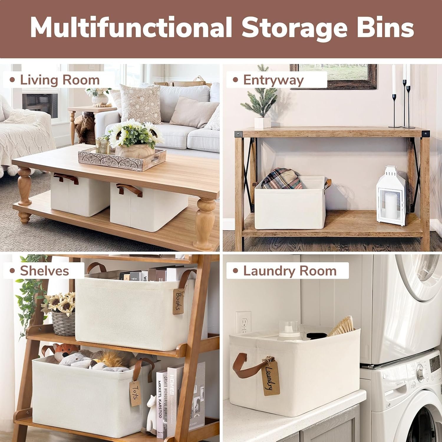 CHICVITA 30L Large Fabric Closet Baskets for Shelves, 4Pack, Beige - Image 5