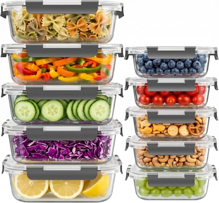 Dealusy 10 Sets 36 oz & 12 oz Glass Food Storage Containers with lids, Gray