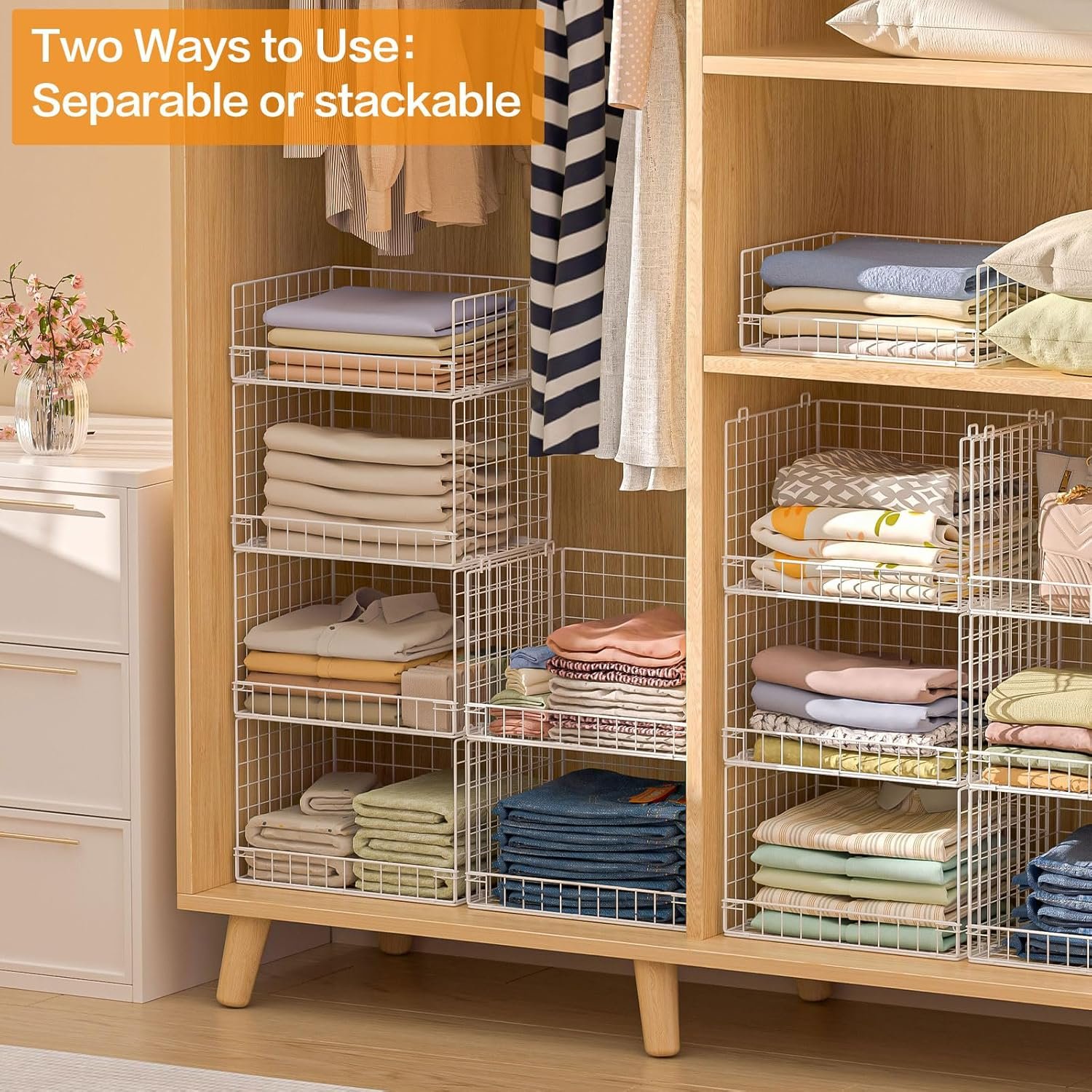 Yociyoga 4 Tier Stackable Closet Organizers and Storage Shelves, Foldable Closet Shelf Organizer System, Stackable Storage Bins Drawers for Clothes Organizer System, White(Patent No. 30022416) - Image 7