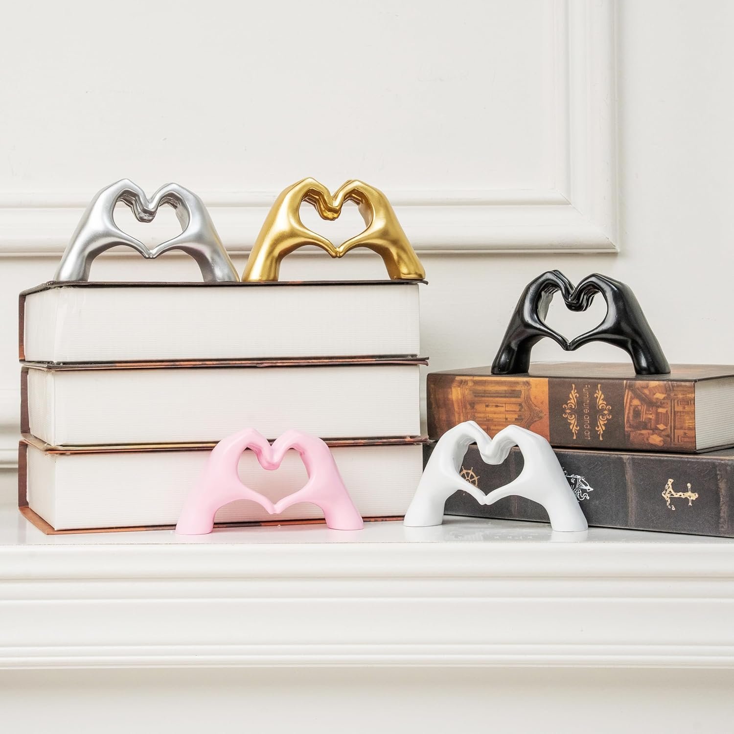 Small Heart Hands Sculpture Decor for Living Room Bedroom Bookshelf Coffe Table and Office Display, Love Finger Statue Modern Aesthetic Home Decor, Unique Gift for Wedding Christmas Birthday (Gold) - Image 6