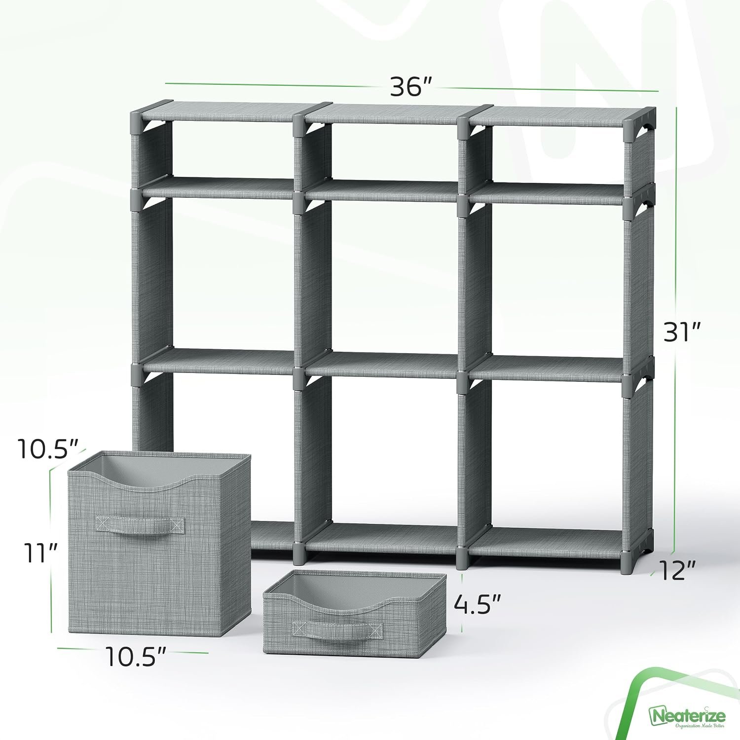 Cube Storage Organizer with Storage Bins Included - The Perfect Closet Organizers and Storage Solution. Includes 9 Storage Cubes, Great For Toy Storage, Closet Storage, Clothes Storage (Grey) - Image 3
