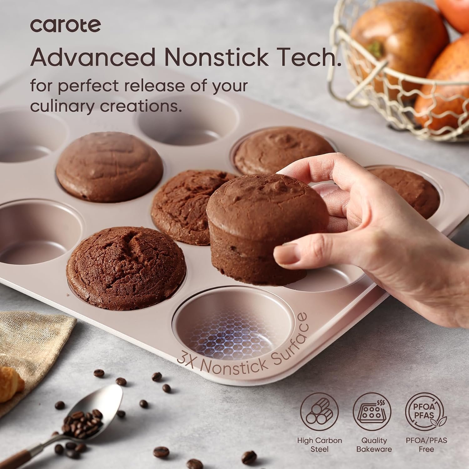 CAROTE 7-Piece Baking Pans Set, Nonstick Bakeware Sets, Gray & Khaki - Image 3