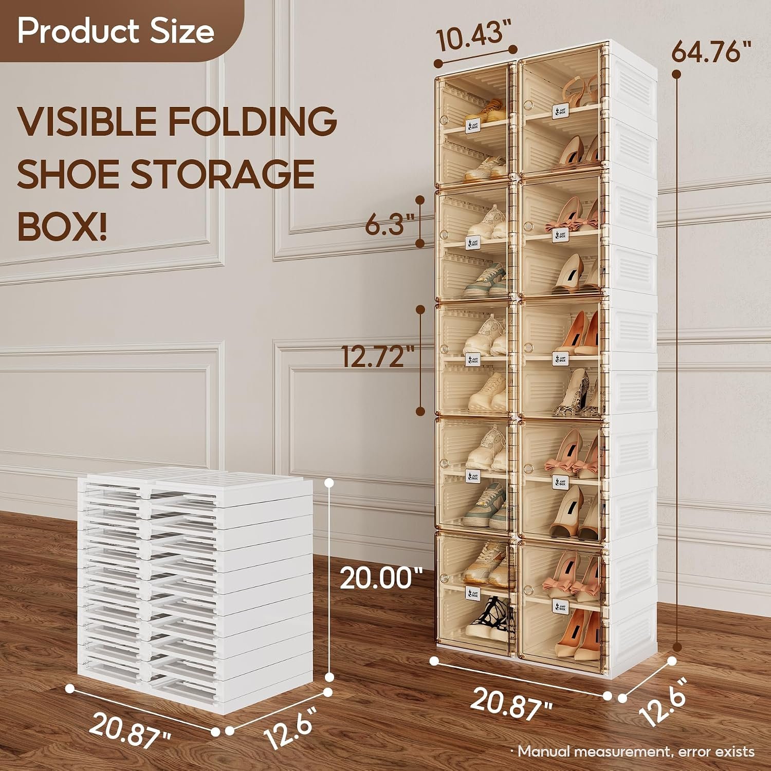 ANTBOX Shoe Organizer Storage Box, Portable Folding Shoe Rack For Closet With Magnetic Clear Door,Large Sneaker Cabinet Bins Sturdy Easy Assembly 10 Layers-20 Grids - Image 6