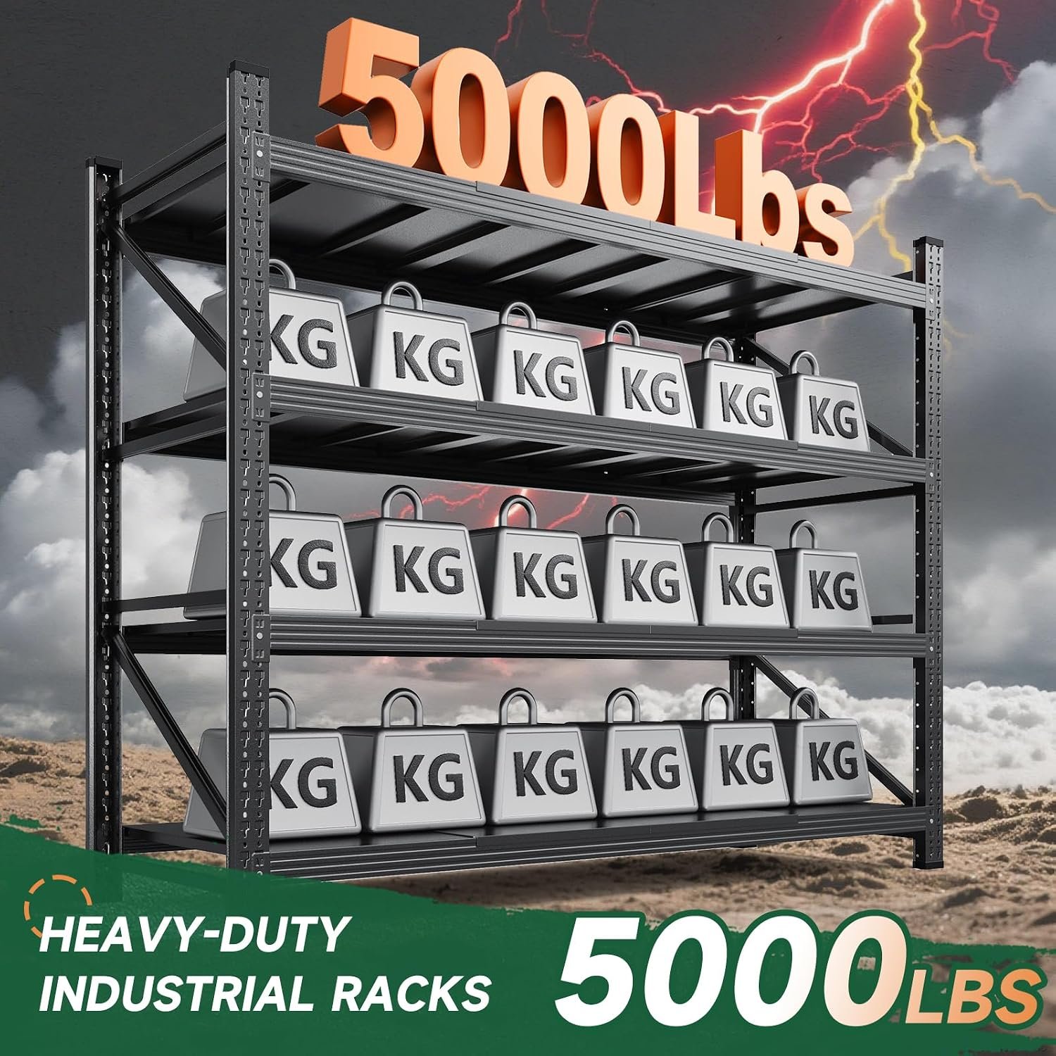 Letaya 71.3" W Metal Storage Shelves,5000LBS Heavy Duty Garage Shelving Units, 4 Tier Adjustable Utility Rack Shelf,Large Industrial Shelves,for Shop,Warehouse,Black (71.3" W x 24" D x 70" H) - Image 3