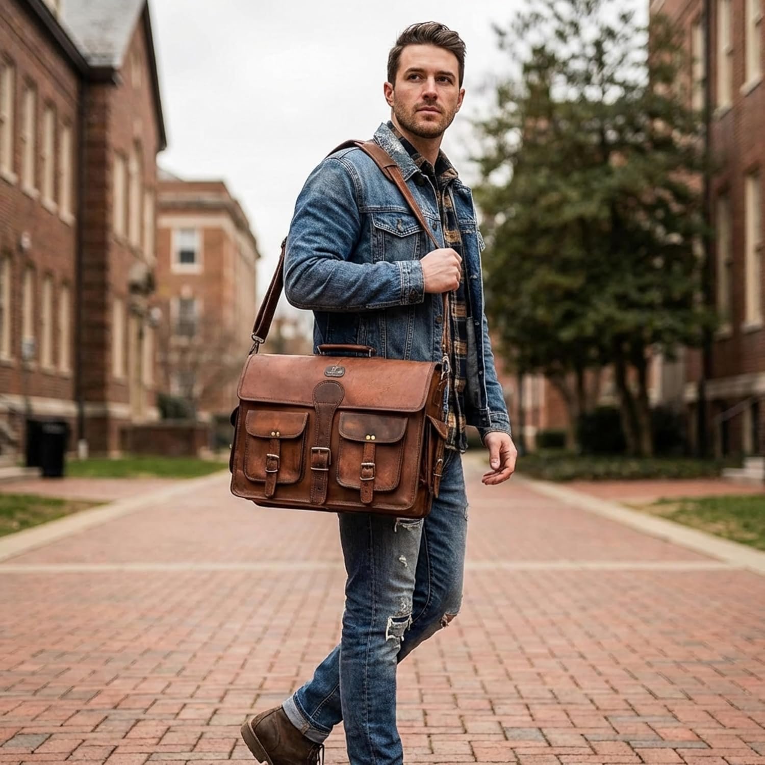 cuero Leather Messenger Bag for Men, 18 Inch Laptop Crossbody, Handmade Leather Shoulder Satchel Bag for Men, Full Grain Business Briefcase for Office/Work/Travel - Vintage Brown - Image 2