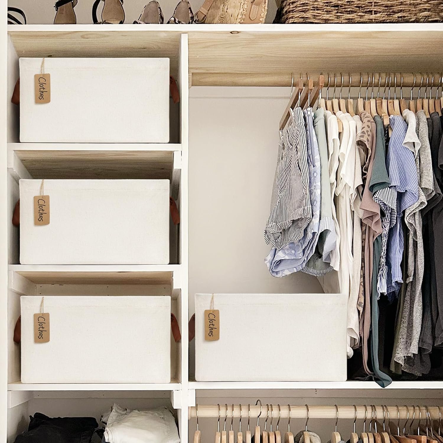 CHICVITA 30L Large Fabric Closet Baskets for Shelves, 4Pack, Beige - Image 2