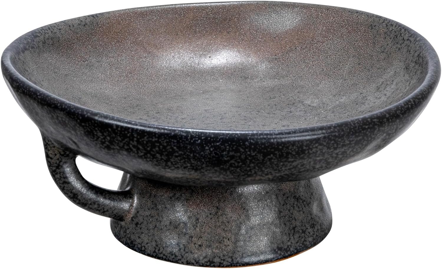 Creative Co-Op Stoneware Bowl with Handle and Base, Black Reactive Glaze - Image 2
