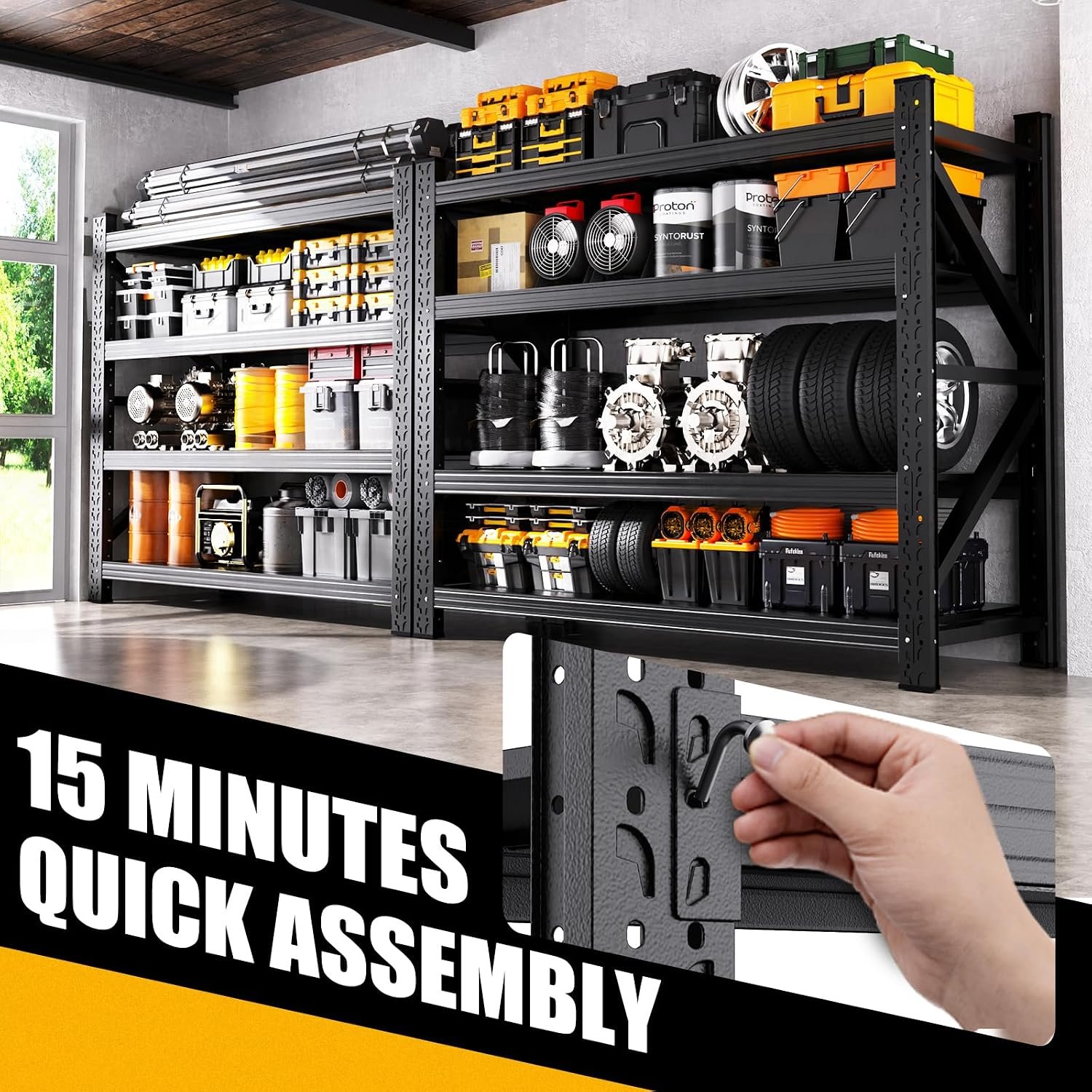 5000LBS Heavy Duty Storage Shelves, 4 Tier Garage Shelving Metal Shelving Unit,Adjustable Heavy Duty Shelving for Garage, Basement, Warehouse, Storage Room, - Image 6