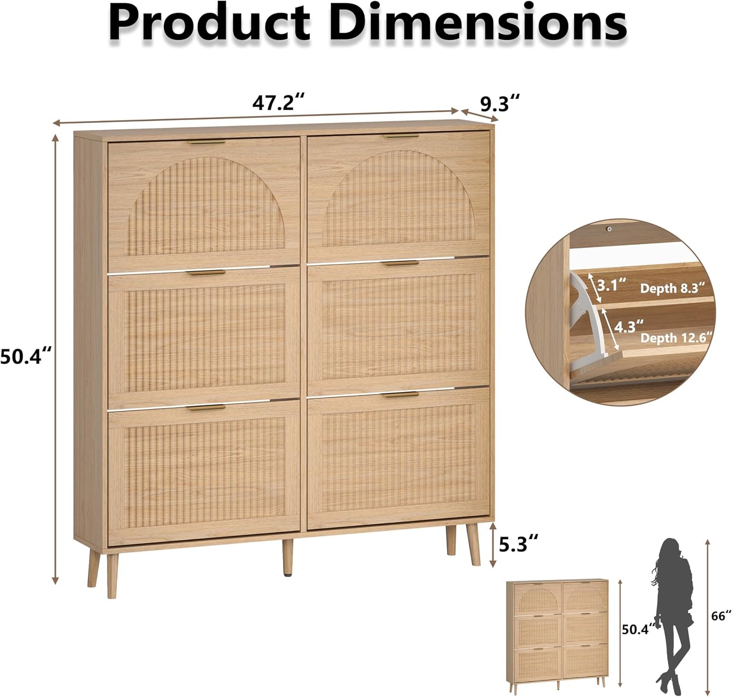 BORNOON Shoe Cabinet for Entryway with 6 Flip Drawers, Slim Wooden Shoe Storage Organizer with Modern Fluted Pannel,Freestanding Narrow Hidden Shoe Rack for Hallway, Foyer, Living Room - Image 2