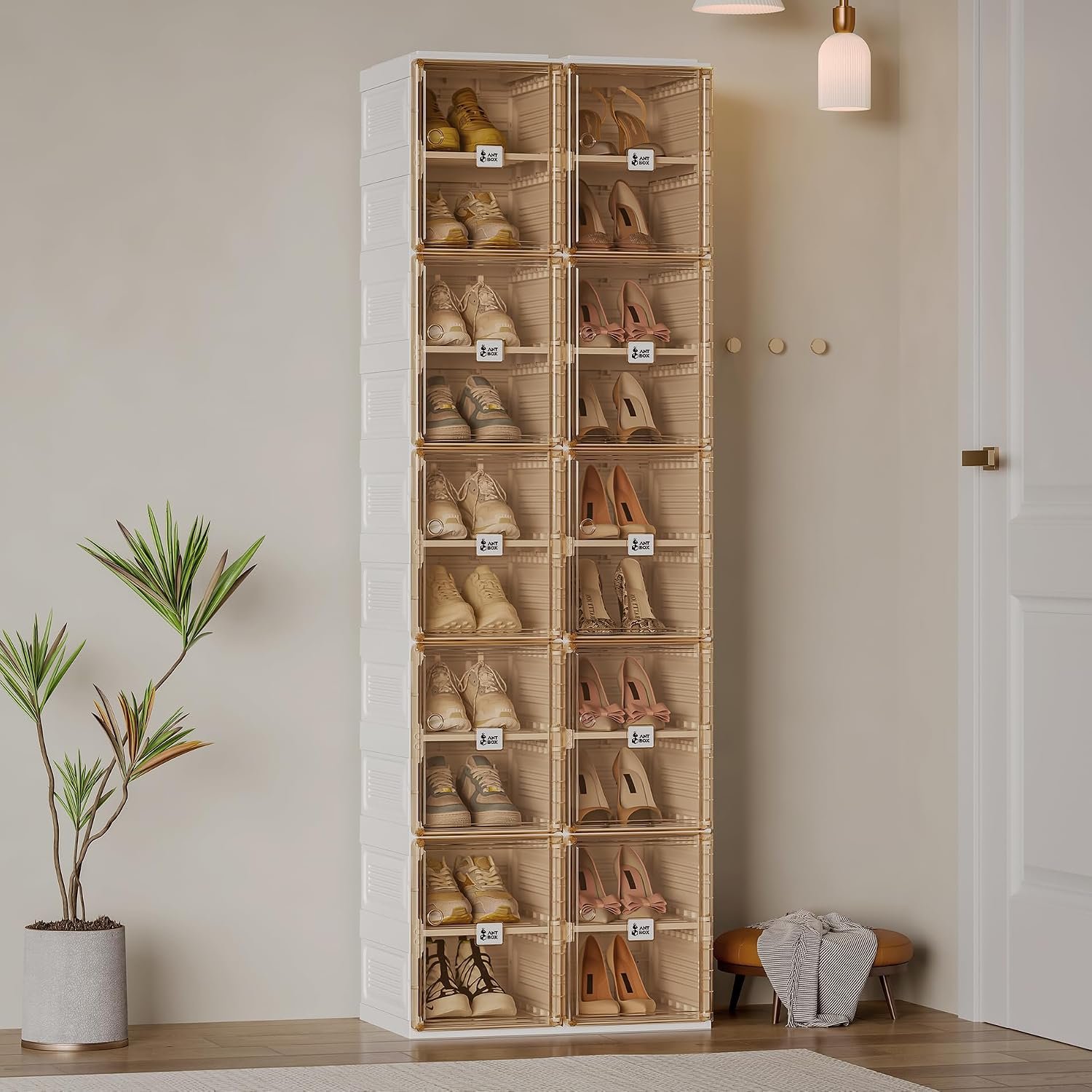ANTBOX Shoe Organizer Storage Box, Portable Folding Shoe Rack For Closet With Magnetic Clear Door,Large Sneaker Cabinet Bins Sturdy Easy Assembly 10 Layers-20 Grids - Image 2