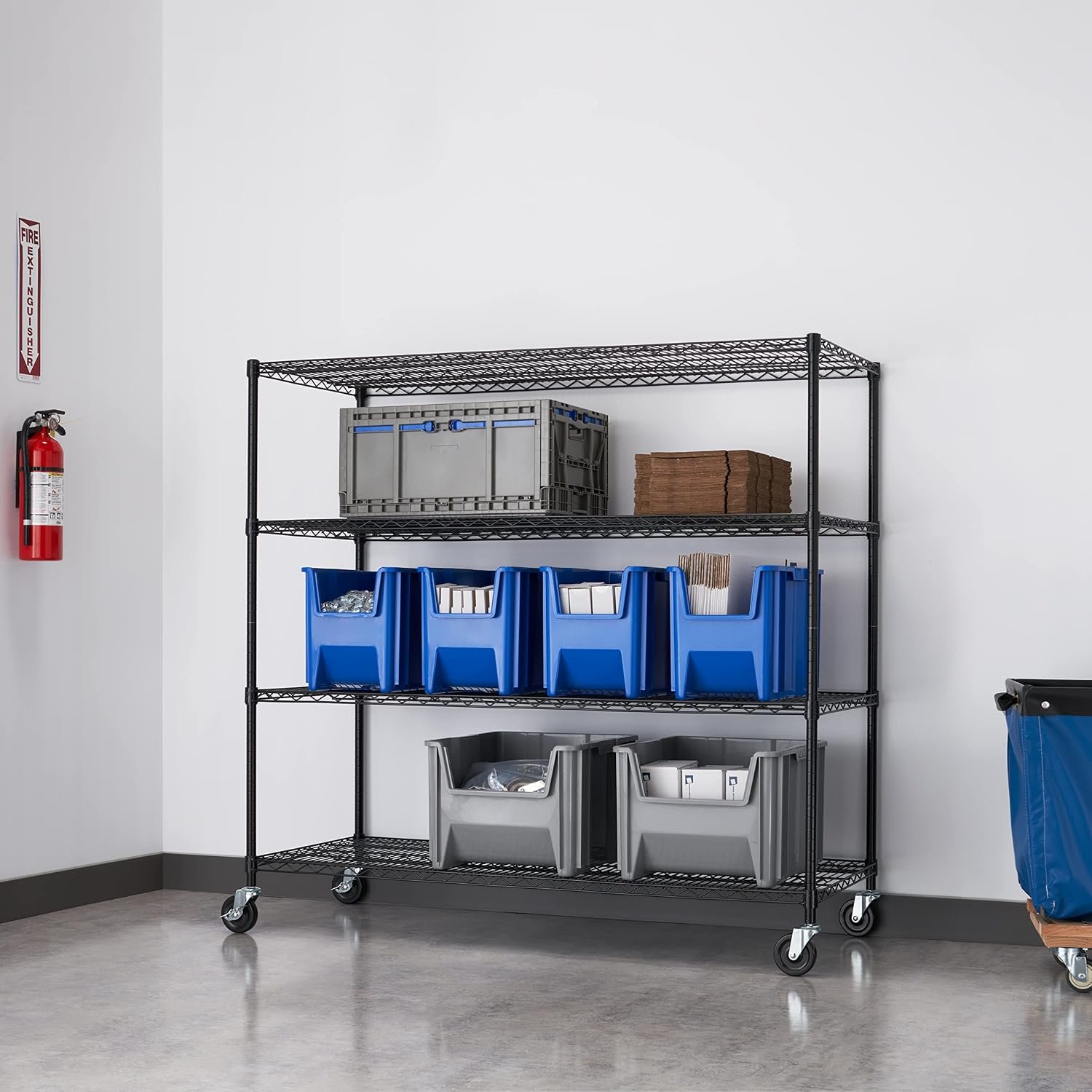 Trinity Basics 4-Tier Adjustable Wire Shelving with Wheels for Kitchen Organization, Garage Storage, Laundry Room, NSF Certified, 600 to 1800 Pound Capacity, 60” by 24” by 54”, Black - Image 4