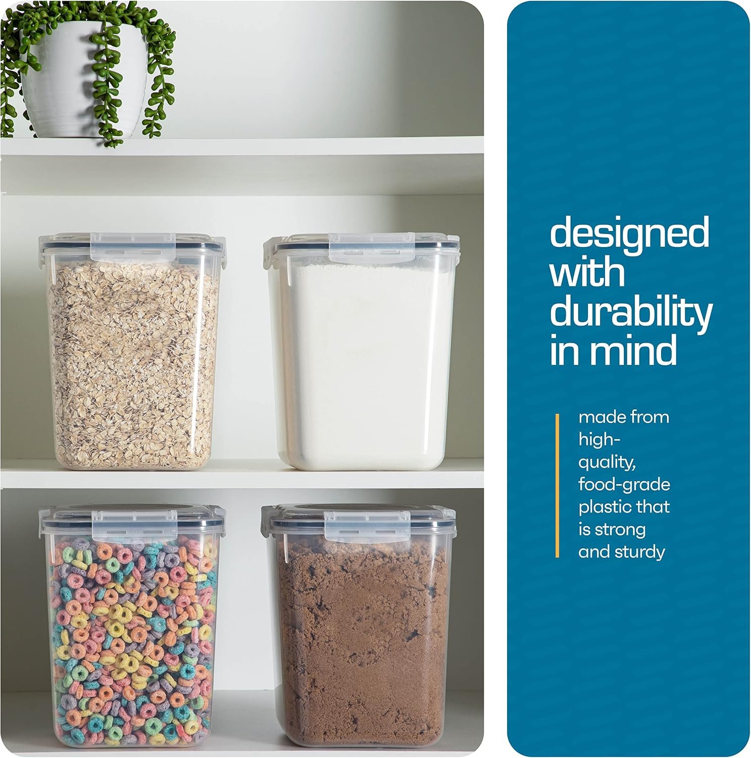 Storeganize Flour Sugar Storage Containers (5.3L/4pk) Great Rice Canisters Sets For The Kitchen pantry, Large Food Storage Containers With Lids Airtight - Image 5