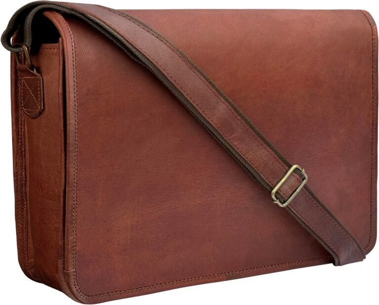 Leather Messenger Bag for Men & Women, 14" Vintage Crossbody Laptop Satchel