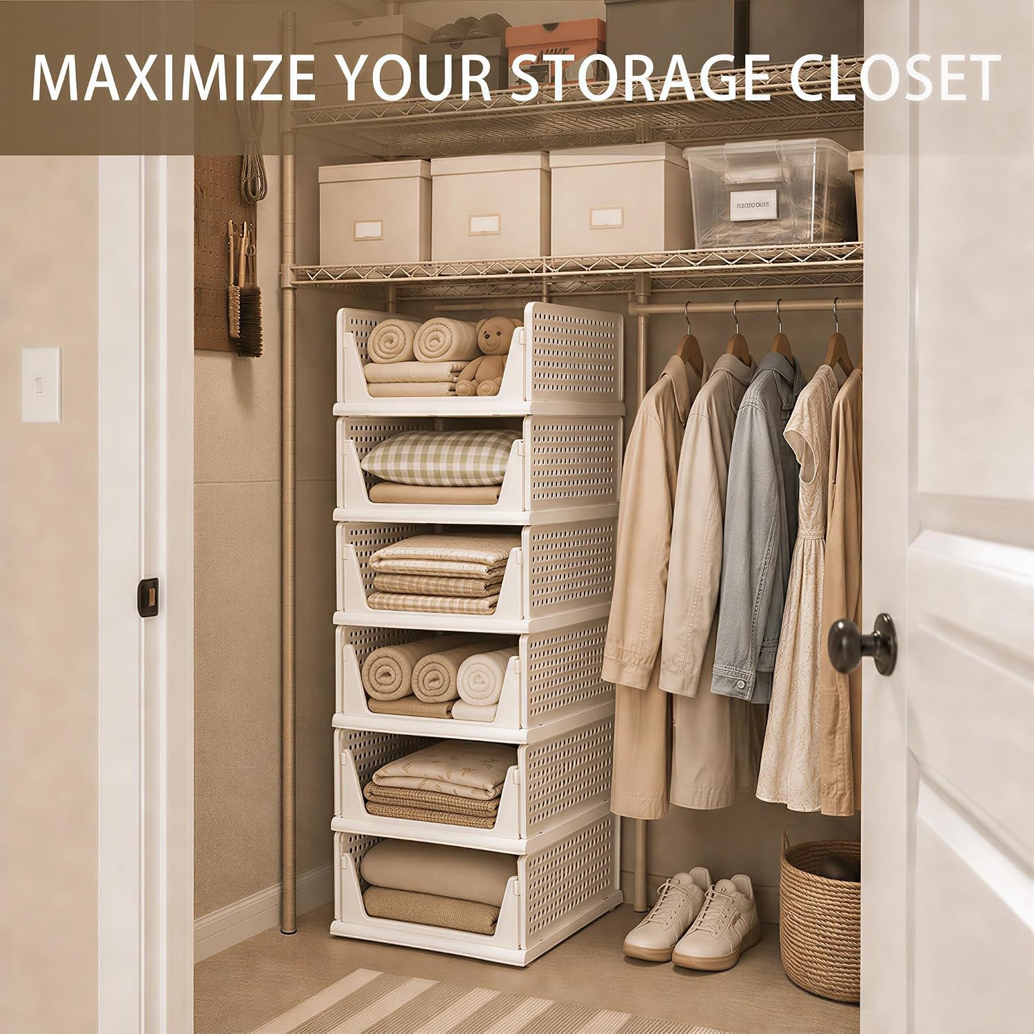Pinkpum 6 Pack Closet Organizer Storage Bins Stackable Plastic Drawer Shelf - Image 6