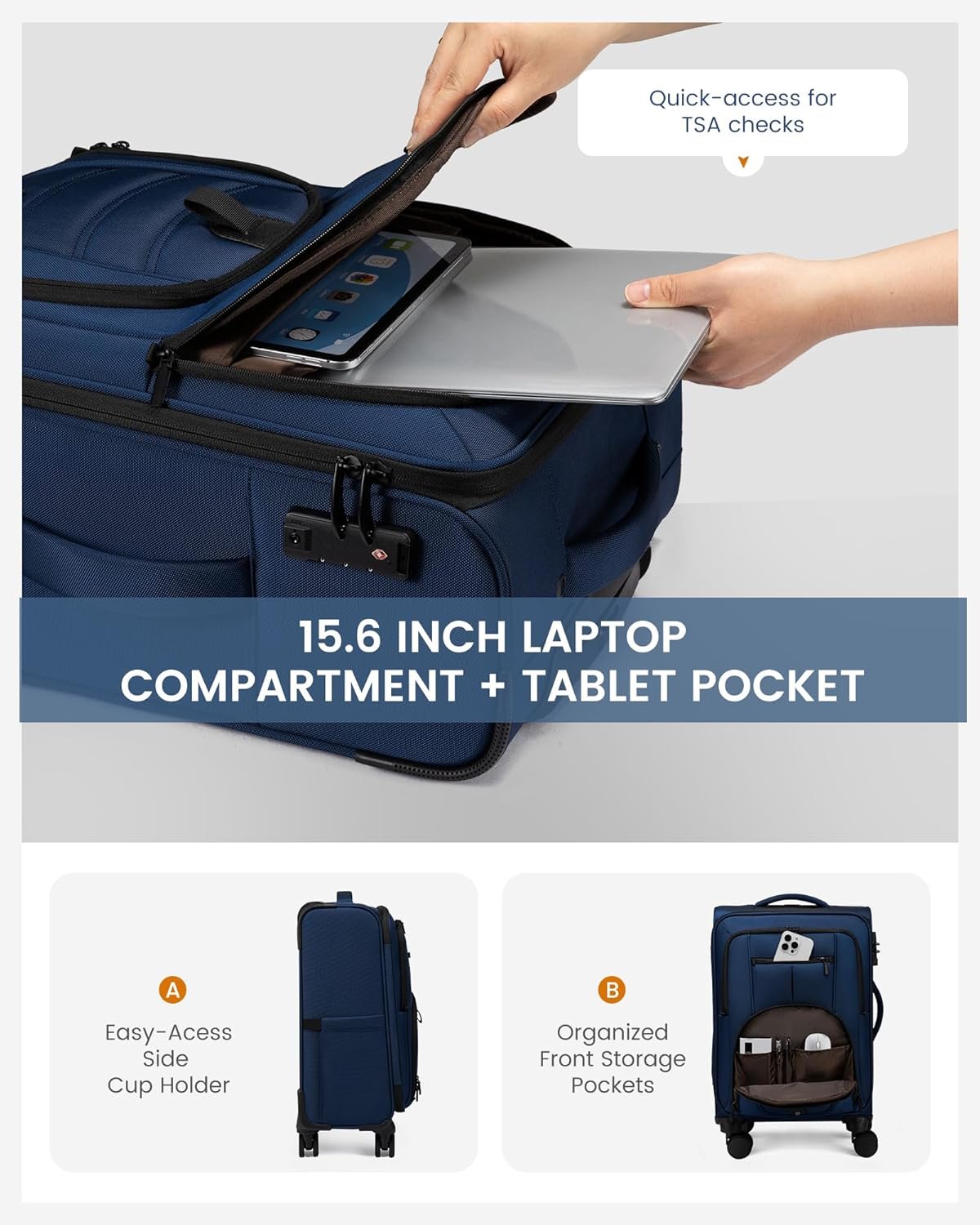 Carry On Luggage 22x14x9 Airline Approved with TSA Lock for Business Trip - Image 3