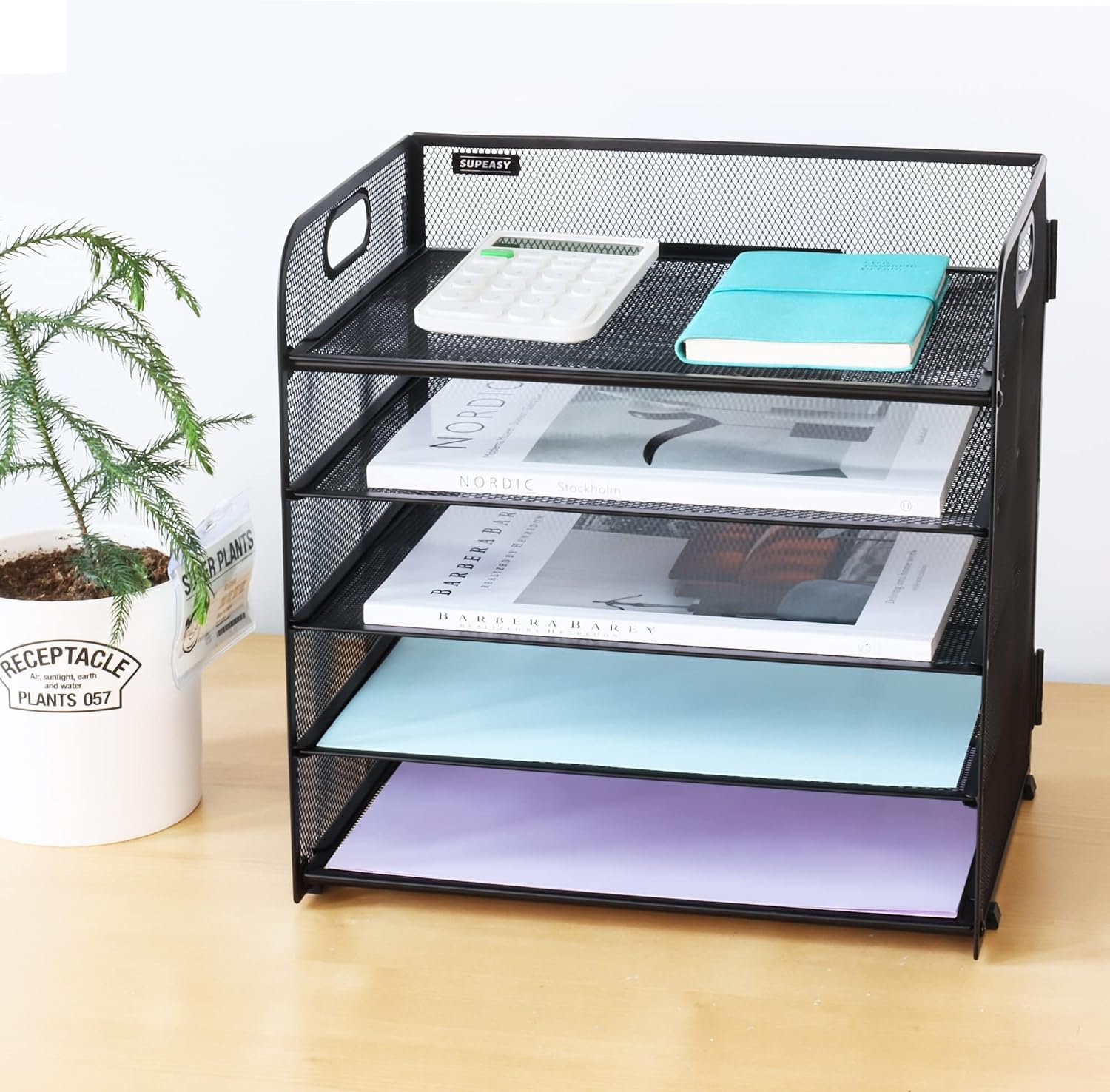 Supeasy 5 Trays Paper Organizer Letter Tray with Handle-Mesh Desk File Holders, Paper Sorter Desk Organizer for Office, Home, Classroom or School - Image 8
