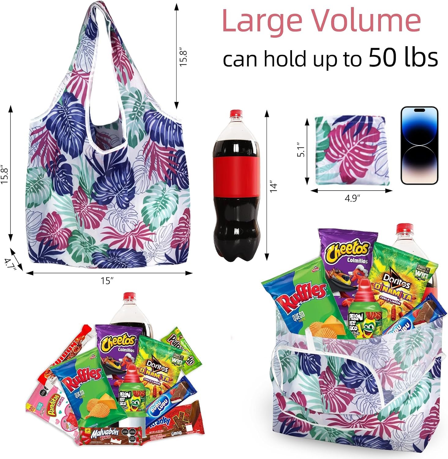 Foldable Reusable Shopping Bags,6 Pack Heavy Duty Tote for Grocery - Image 4