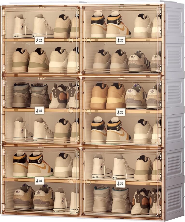 ANTBOX Portable Shoe Rack Organizer for Closet Entryway, Stackable Sneaker Storage Shoe Cabinet with Magnetic Clear Door, Large Plastic Storage containers Bins with Lids 6 Tiers 24 Pairs