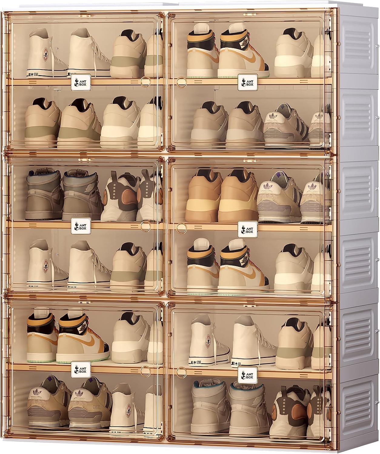 ANTBOX Portable Shoe Rack Organizer for Closet Entryway, Stackable Sneaker Storage Shoe Cabinet with Magnetic Clear Door, Large Plastic Storage containers Bins with Lids 6 Tiers 24 Pairs