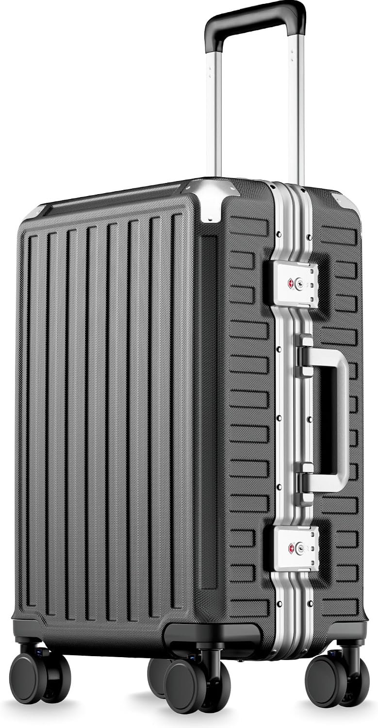 LUGGEX 20 Inch Zipperless Carry On Luggage, Charcoal Metallic