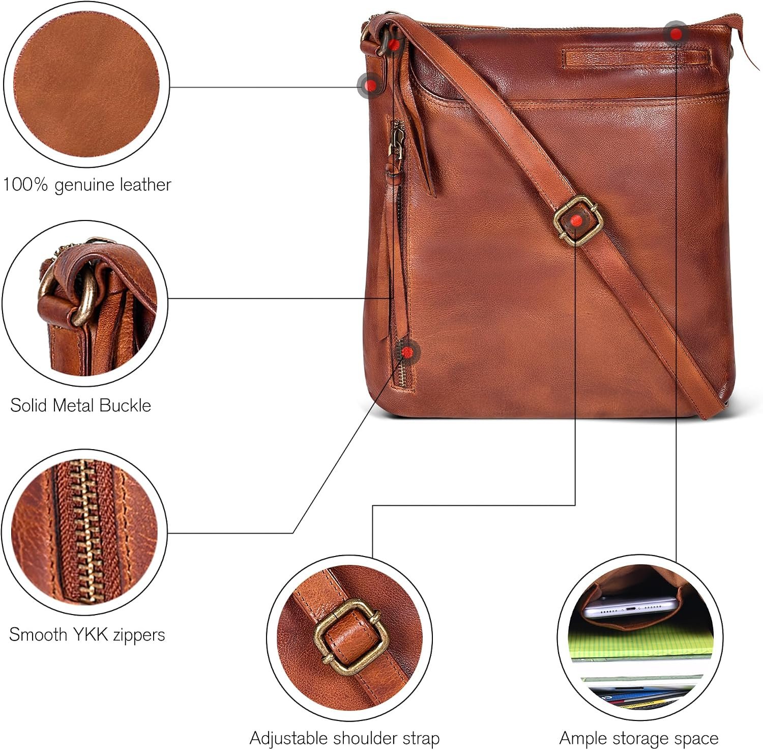 Genuine Leather Crossbody Bag For Women - Medium Cross Body Handbag Purse - Image 8