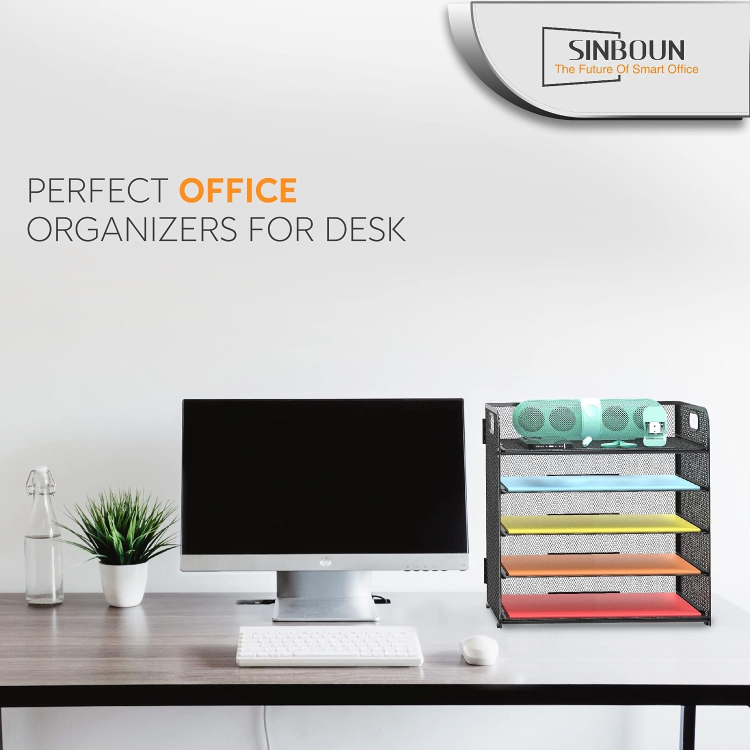 Letter Tray Paper Organizer 5-Tier Desk Organizer File Organizer Paper Holder with Handle, Metal Desktop Document Shelf Tray Office Classroom Organization - Black - Image 7
