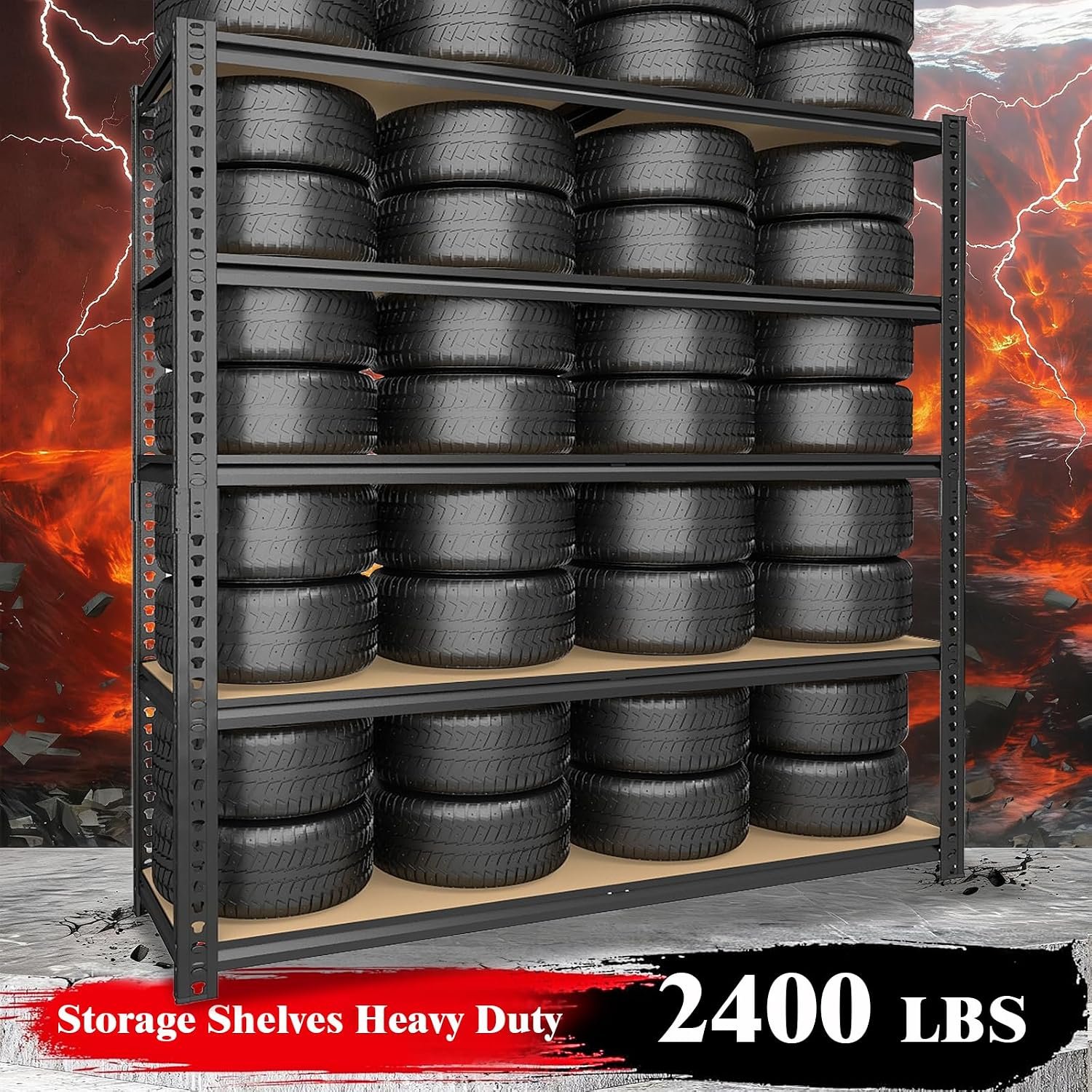 72" H Storage Shelves,Storage Shelves Heavy Duty,2400LBS Metal Shelving Units,Adjustable Garage Shelving Heavy Duty for Garage Storage,Warehouse,16"x35.5"x72 - Image 4