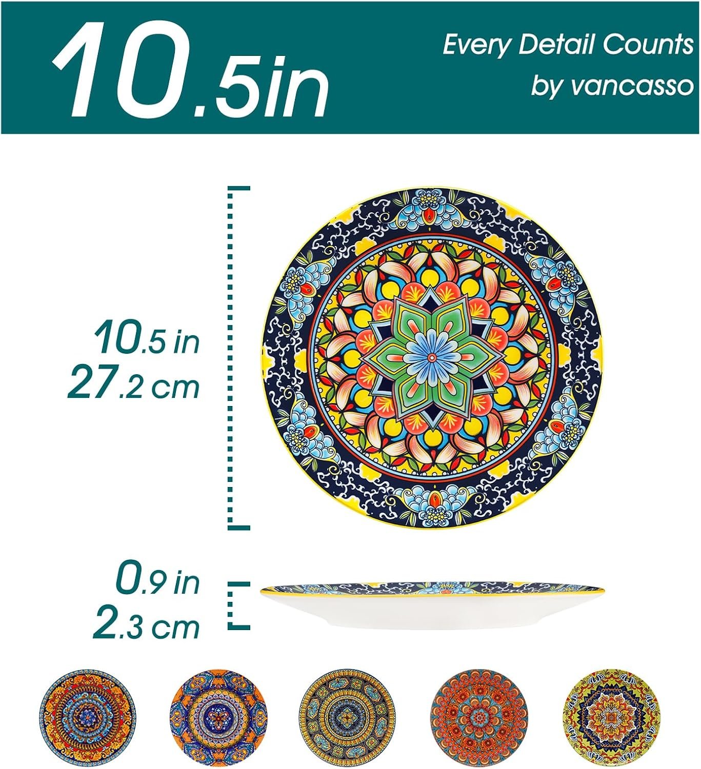 vancasso Colorful Dinner Plates Set of 6, 10.5 Inch Ceramic Kitchen Plates - Image 2