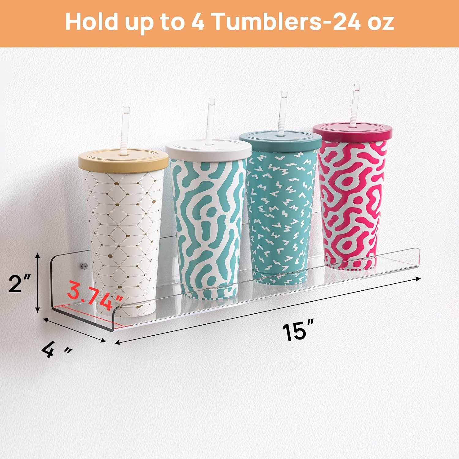upsimples 4 Pcs 15" Acrylic Shelves for Wall Storage and Organizer, Clear - Image 2
