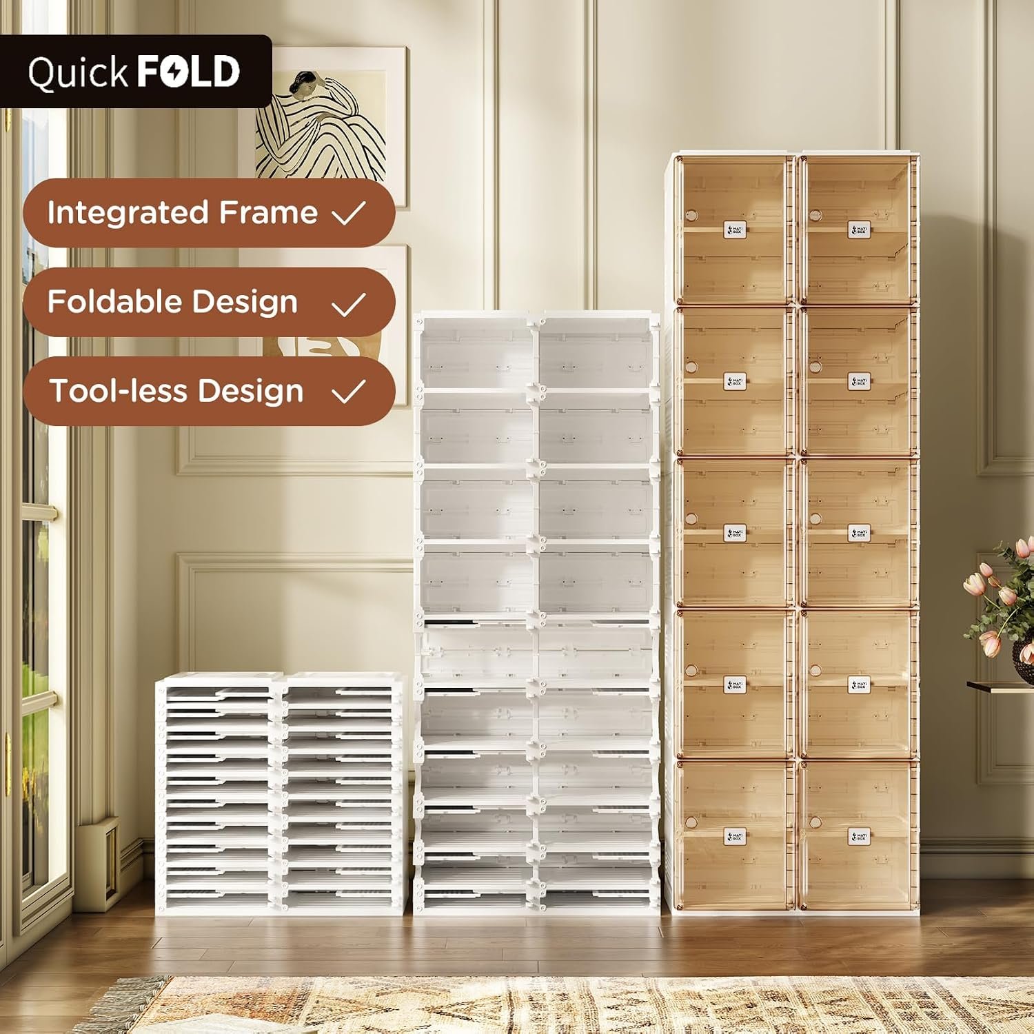 ANTBOX Shoe Organizer Storage Box, Portable Folding Shoe Rack For Closet With Magnetic Clear Door,Large Sneaker Cabinet Bins Sturdy Easy Assembly 10 Layers-20 Grids - Image 3