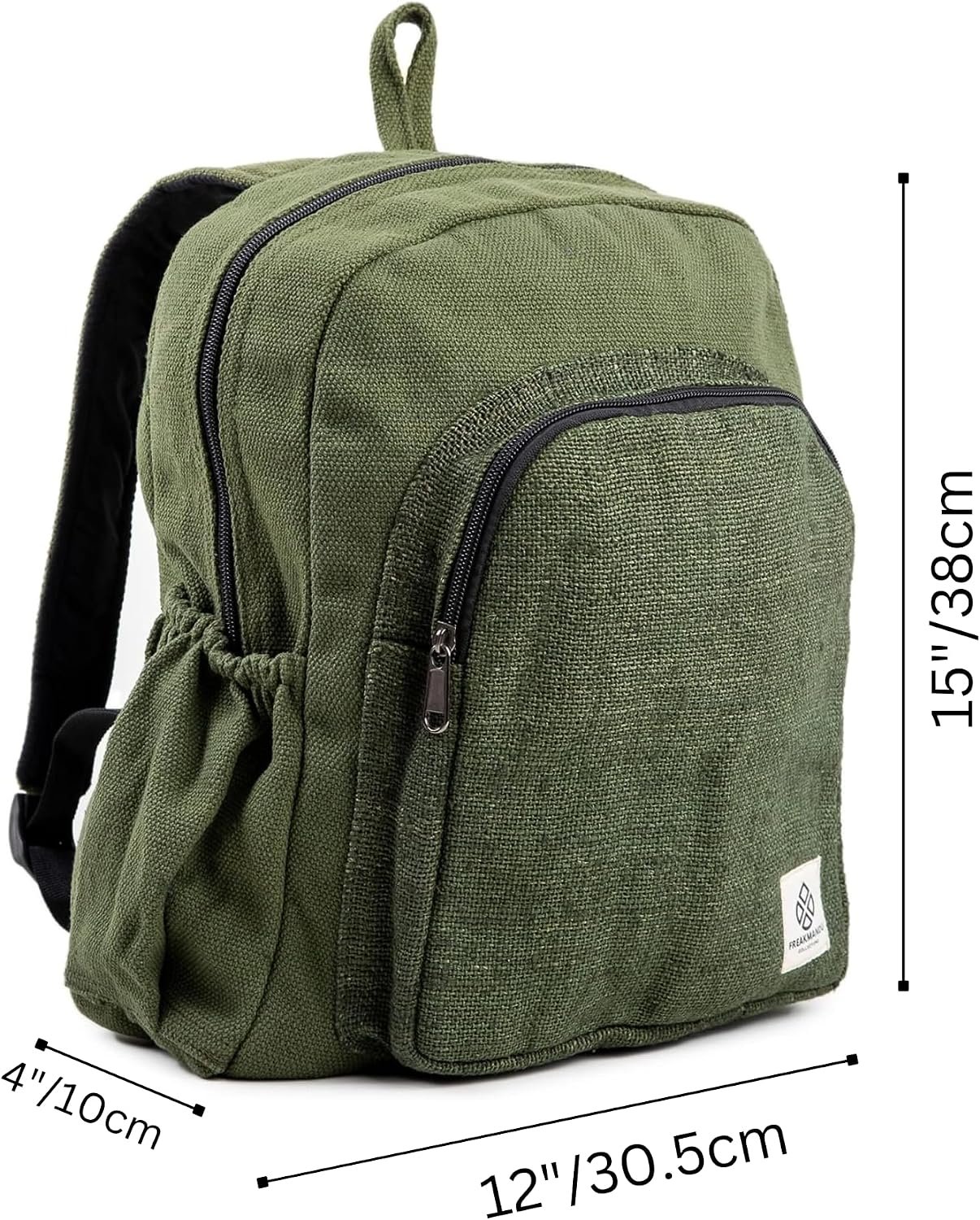 Organic Hemp Backpack Bag - Eco Friendly Durable Rustic Travel Hiking Friendly Lightweight Causal Bag by Freakmandu - Green - Image 6