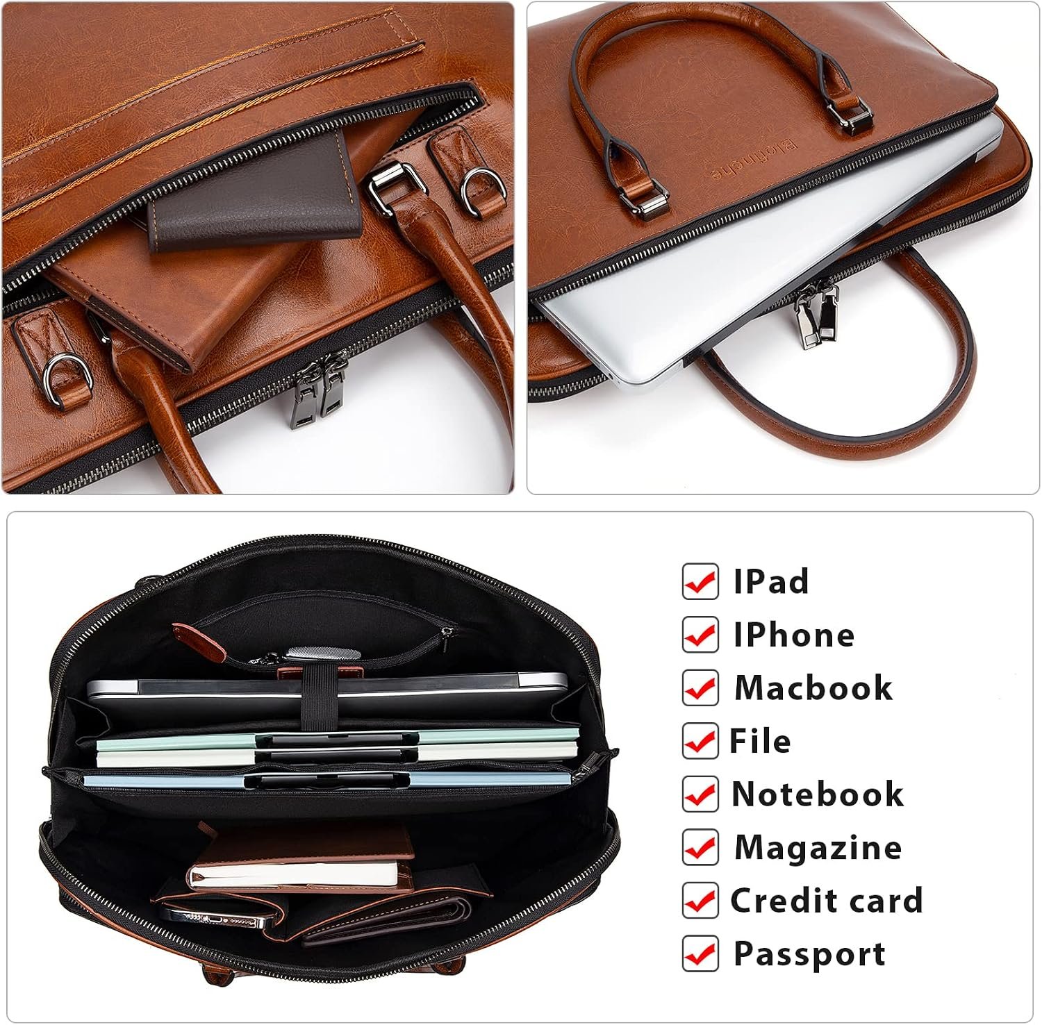 Blofinche Laptop Messenger shoulder bag: Genuine Leather work Briefcase 13.3 15.6 inch designer Satchel handbag - Image 5