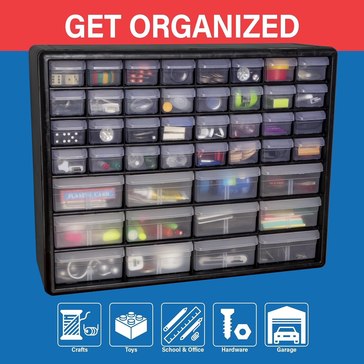 Akro-Mils 44-Drawer Plastic Storage Cabinet, 20"W x 6"D x 16"H, Black - Image 4