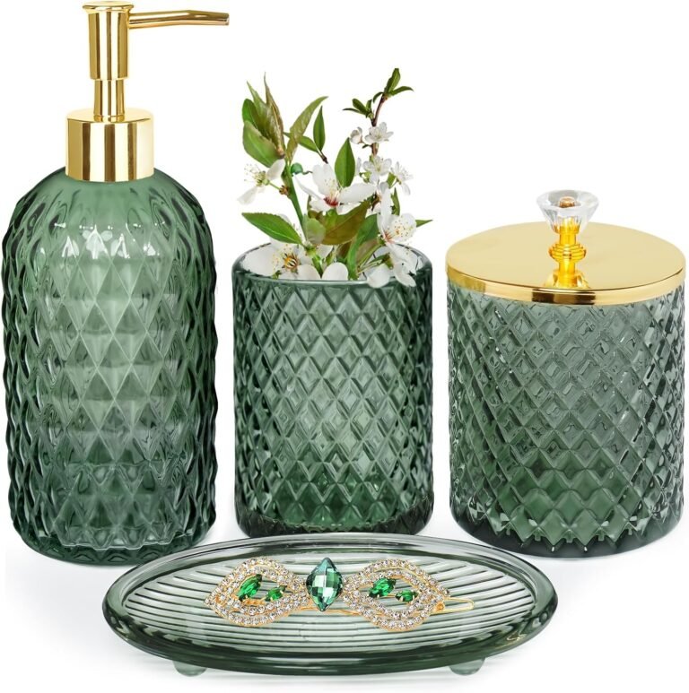 Haturi Glass Bathroom Accessories Set, Sage Green Bathroom Set, 4 Pcs